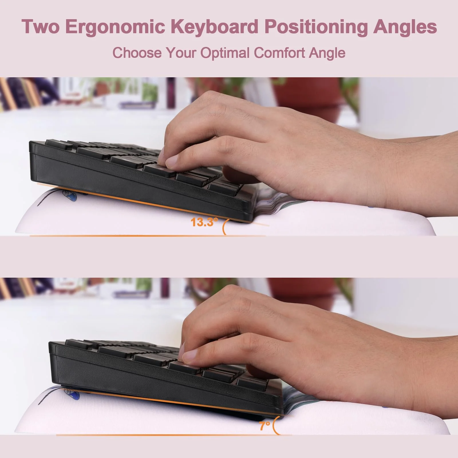 MOSISO Keyboard Stand with Wrist Rest, Hummingbird Plants&Flowers Ergonomic Keyboard Riser with Wrist Rest Pad, Non-Slip Base Easy Typing Cushion with Wheat Ear Memory Foam for Home Office, Pink - Image 4
