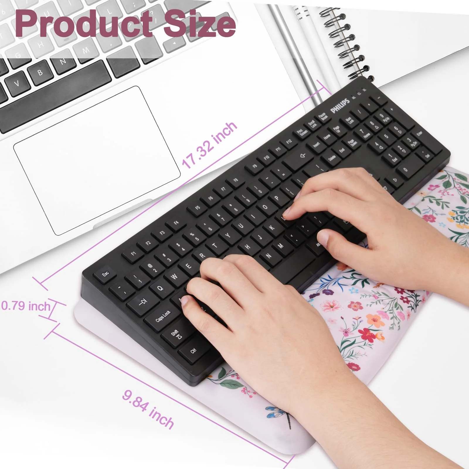MOSISO Keyboard Stand with Wrist Rest, Hummingbird Plants&Flowers Ergonomic Keyboard Riser with Wrist Rest Pad, Non-Slip Base Easy Typing Cushion with Wheat Ear Memory Foam for Home Office, Pink - Image 5