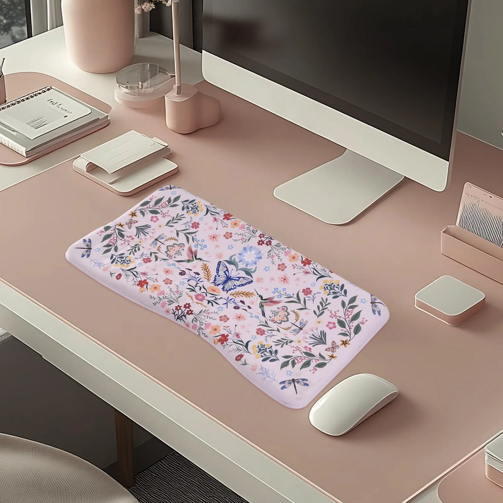 MOSISO Keyboard Stand with Wrist Rest, Hummingbird Plants&Flowers Ergonomic Keyboard Riser with Wrist Rest Pad, Non-Slip Base Easy Typing Cushion with Wheat Ear Memory Foam for Home Office, Pink - Image 7