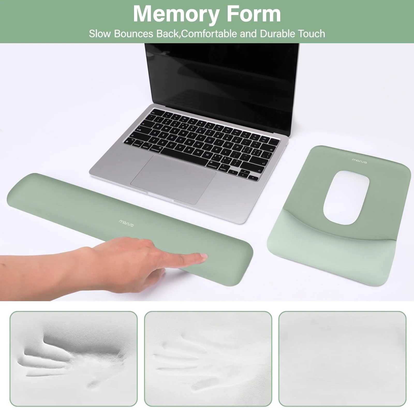 MOSISO Wrist Rest Support for Mouse Pad&Keyboard Set, Rectangular Ergonomic Mousepad Non-Slip Base Home/Office Pain Relief&Easy Typing Pad with Neoprene Cloth&Raised Curved Memory Foam, Green - Image 4