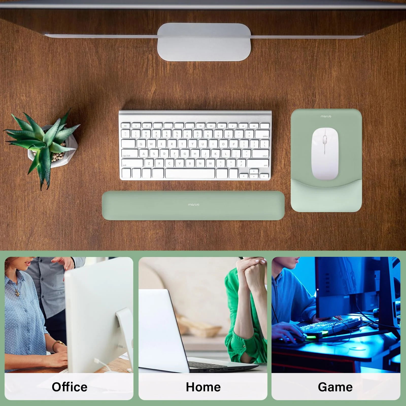 MOSISO Wrist Rest Support for Mouse Pad&Keyboard Set, Rectangular Ergonomic Mousepad Non-Slip Base Home/Office Pain Relief&Easy Typing Pad with Neoprene Cloth&Raised Curved Memory Foam, Green - Image 6