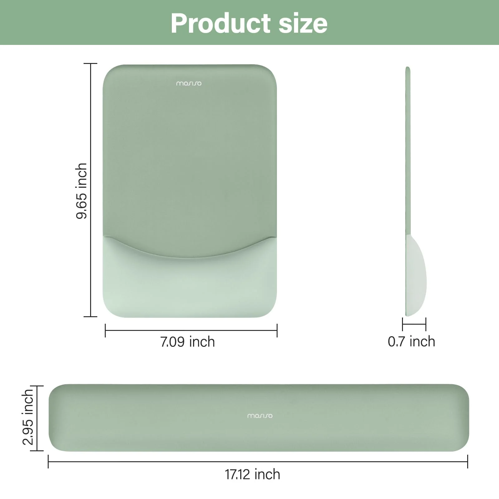 MOSISO Wrist Rest Support for Mouse Pad&Keyboard Set, Rectangular Ergonomic Mousepad Non-Slip Base Home/Office Pain Relief&Easy Typing Pad with Neoprene Cloth&Raised Curved Memory Foam, Green - Image 7