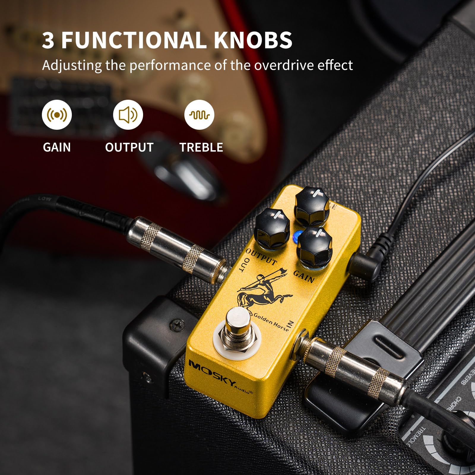 MOSKY Golden Horse Overdrive Effect Pedal Boost Guitar Effect Pedal with True Bypass for Electric Guitar Gold Horse - Image 3