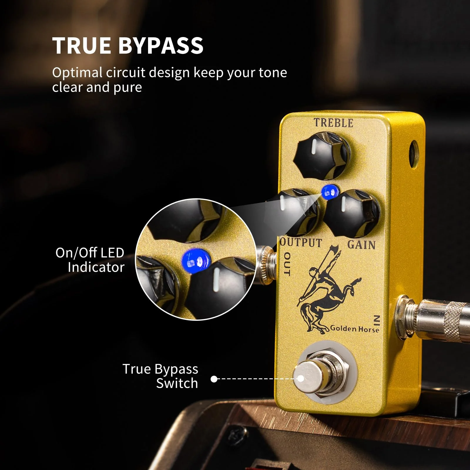 MOSKY Golden Horse Overdrive Effect Pedal Boost Guitar Effect Pedal with True Bypass for Electric Guitar Gold Horse - Image 4
