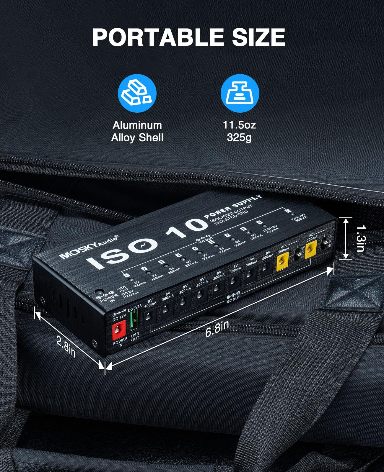 Mosky Guitar Pedal Power Supply 10 Isolated DC Output, 9V 12V 18V 300mA 500mA Effect Pedal Boards Power Supply with USB Port, Short Circuit Overcurrent Protection 1345 - Image 5