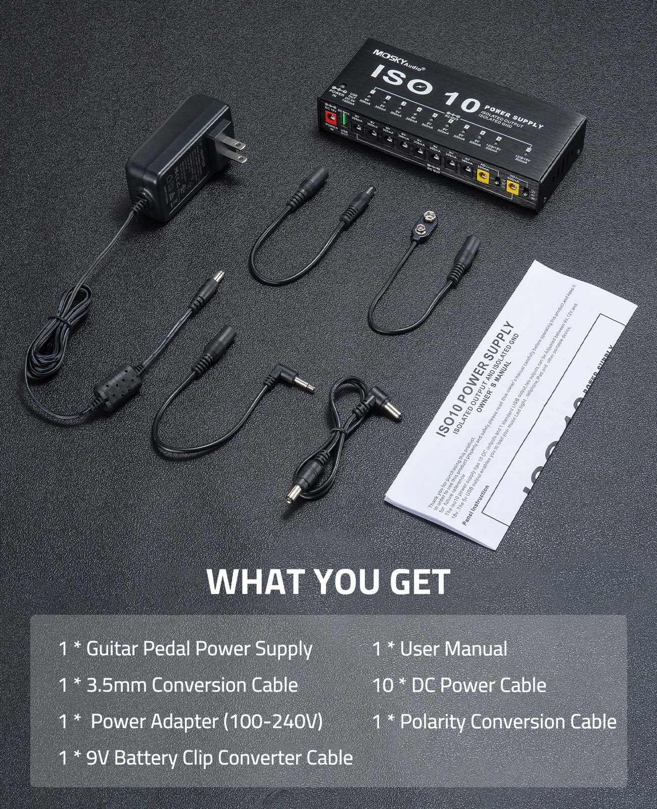 Mosky Guitar Pedal Power Supply 10 Isolated DC Output, 9V 12V 18V 300mA 500mA Effect Pedal Boards Power Supply with USB Port, Short Circuit Overcurrent Protection 1345 - Image 6