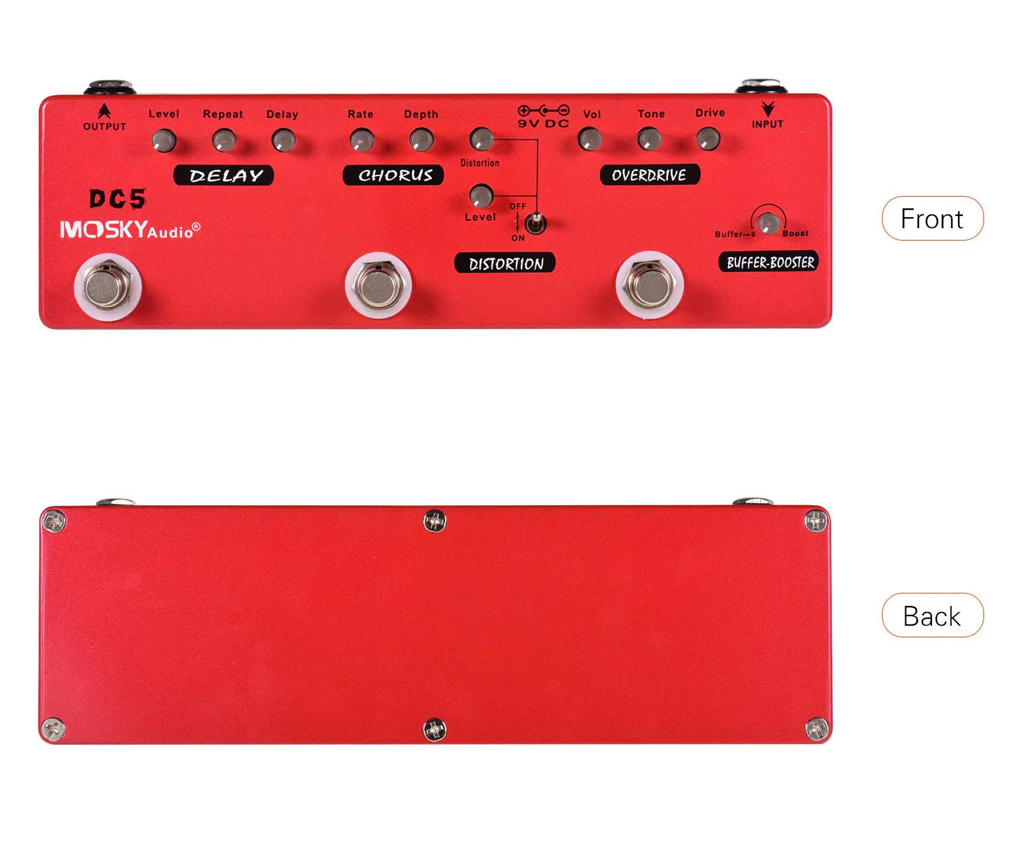 MOSKYAudio Multi Effects Pedal Buffer + Booster + Overdrive + Distortion + Chorus + Delay Effects 6 Effects Pedal In 1 Unit (DC5) - Image 5