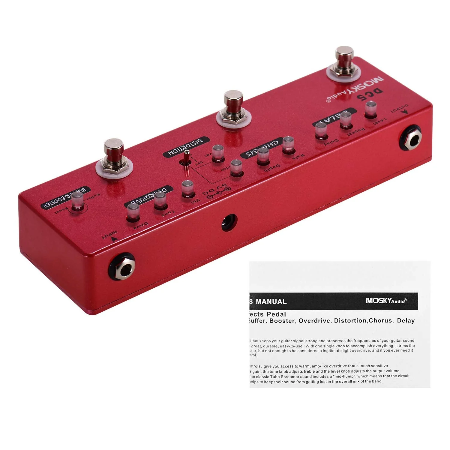 MOSKYAudio Multi Effects Pedal Buffer + Booster + Overdrive + Distortion + Chorus + Delay Effects 6 Effects Pedal In 1 Unit (DC5) - Image 6
