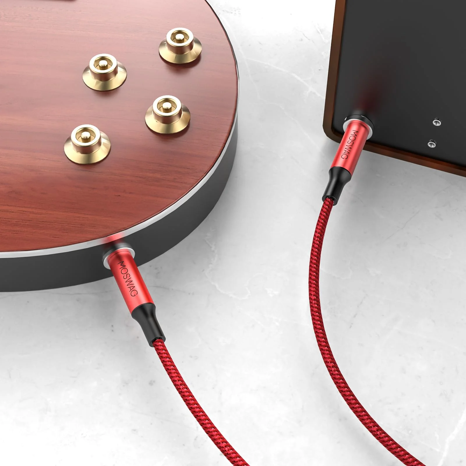 MOSWAG 6.35mm to 6.35mm Stereo Audio Cable 33ft, Straight 1/4" TRS Audio Guitar Male Jack Instrument Lead with Nylon Braided for Electric Guitar, Bass, Amplifier, Mixer, Keyboard, Speaker 32.8FT/10M Red - Image 5