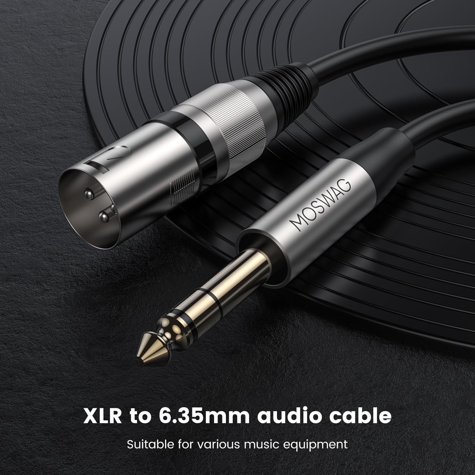 MOSWAG 6.35mm TRS Male to XLR 32.8FT/10M, 1/4 to Cannon MIC Male PVC Jacket XLR Cord, Instrument Cable, Noise-Cancelling Mic Speaker Cable for Audio Sound Consoles, Power Amplifier, Mixing Console Black - Image 2