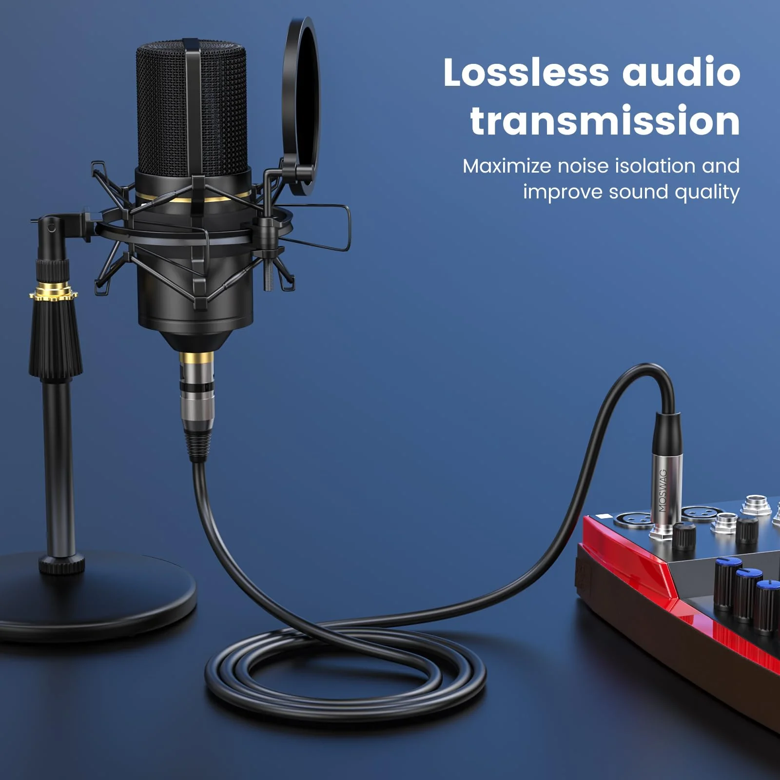 MOSWAG 6.35mm TRS Male to XLR 32.8FT/10M, 1/4 to Cannon MIC Male PVC Jacket XLR Cord, Instrument Cable, Noise-Cancelling Mic Speaker Cable for Audio Sound Consoles, Power Amplifier, Mixing Console Black - Image 3