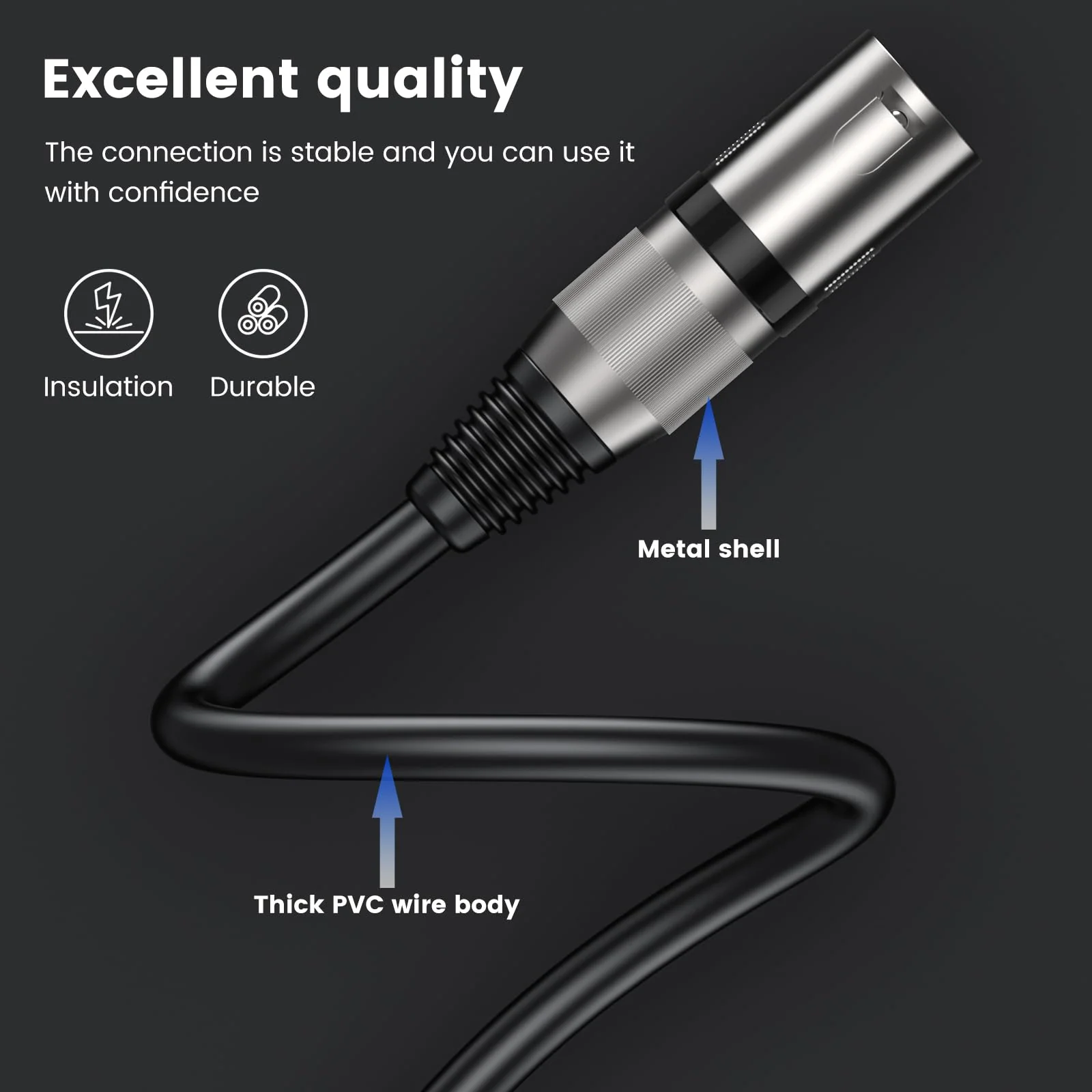 MOSWAG 6.35mm TRS Male to XLR 32.8FT/10M, 1/4 to Cannon MIC Male PVC Jacket XLR Cord, Instrument Cable, Noise-Cancelling Mic Speaker Cable for Audio Sound Consoles, Power Amplifier, Mixing Console Black - Image 6