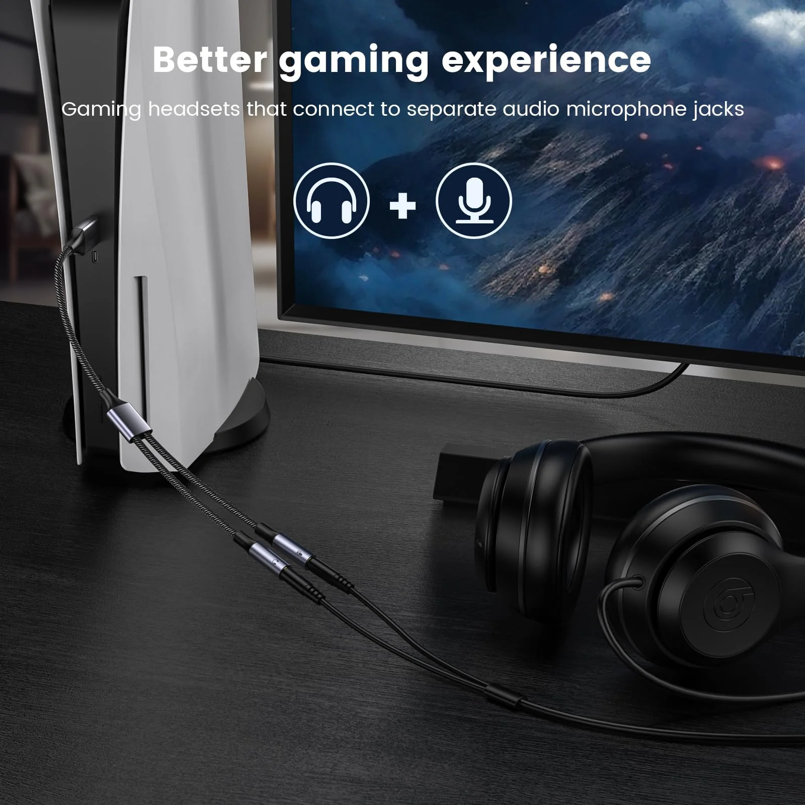 MOSWAG USB Audio Adapter External Sound Card Stereo Cable with Dual TRS 3-Pole 3.5mm Headphone and Microphone Jacks USB to Dual 3.5mm Audio Jack Adapter Cable for Windows Mac PC Laptops 10 Inch/25 cm Black - Image 3