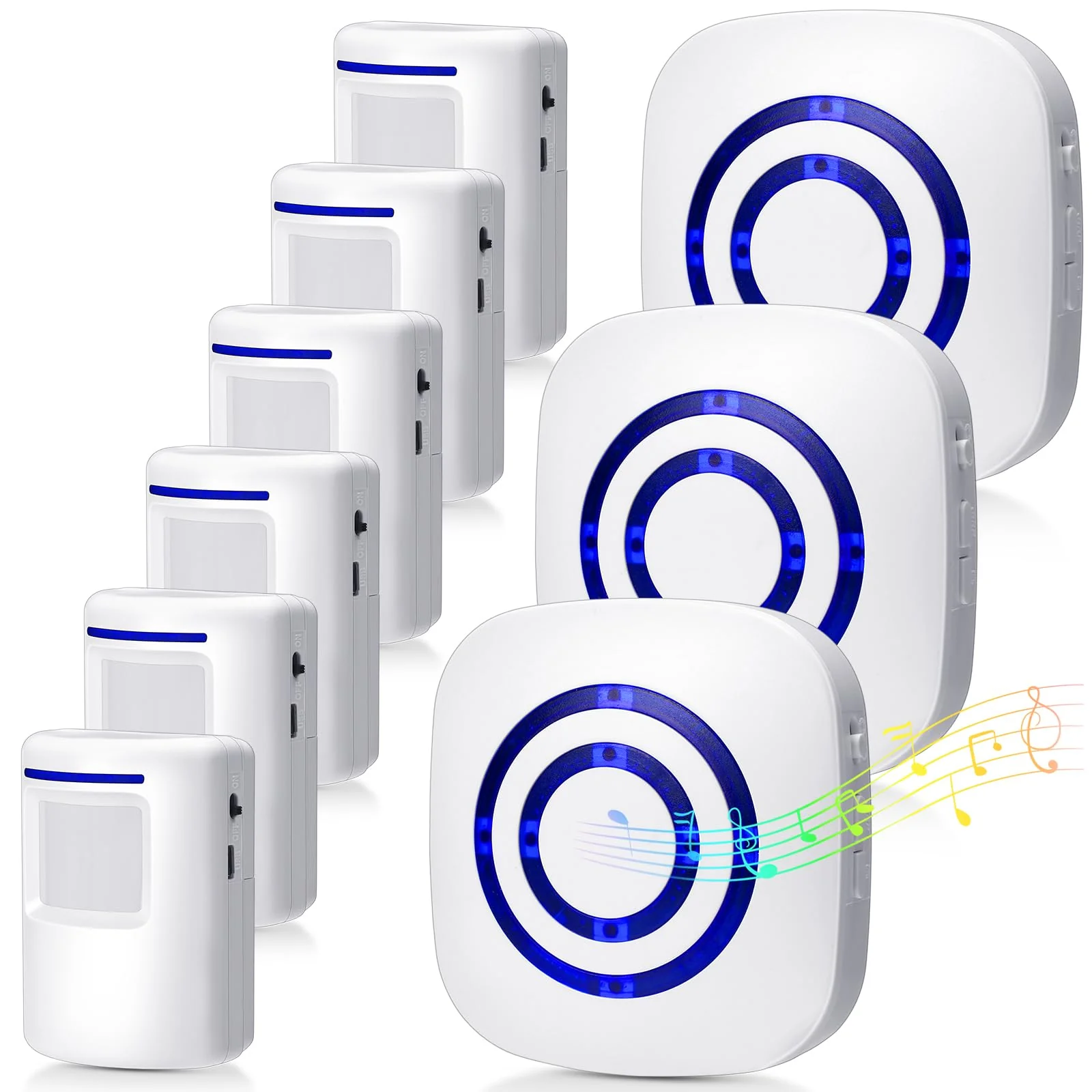 Motion Sensor Alarm Wireless Driveway Alarm Indoor Home Motion Detector Long Range Security Alert Monitor System with 6 Sensor and 3 Receiver, 38 Chime Tunes and LED Indicators