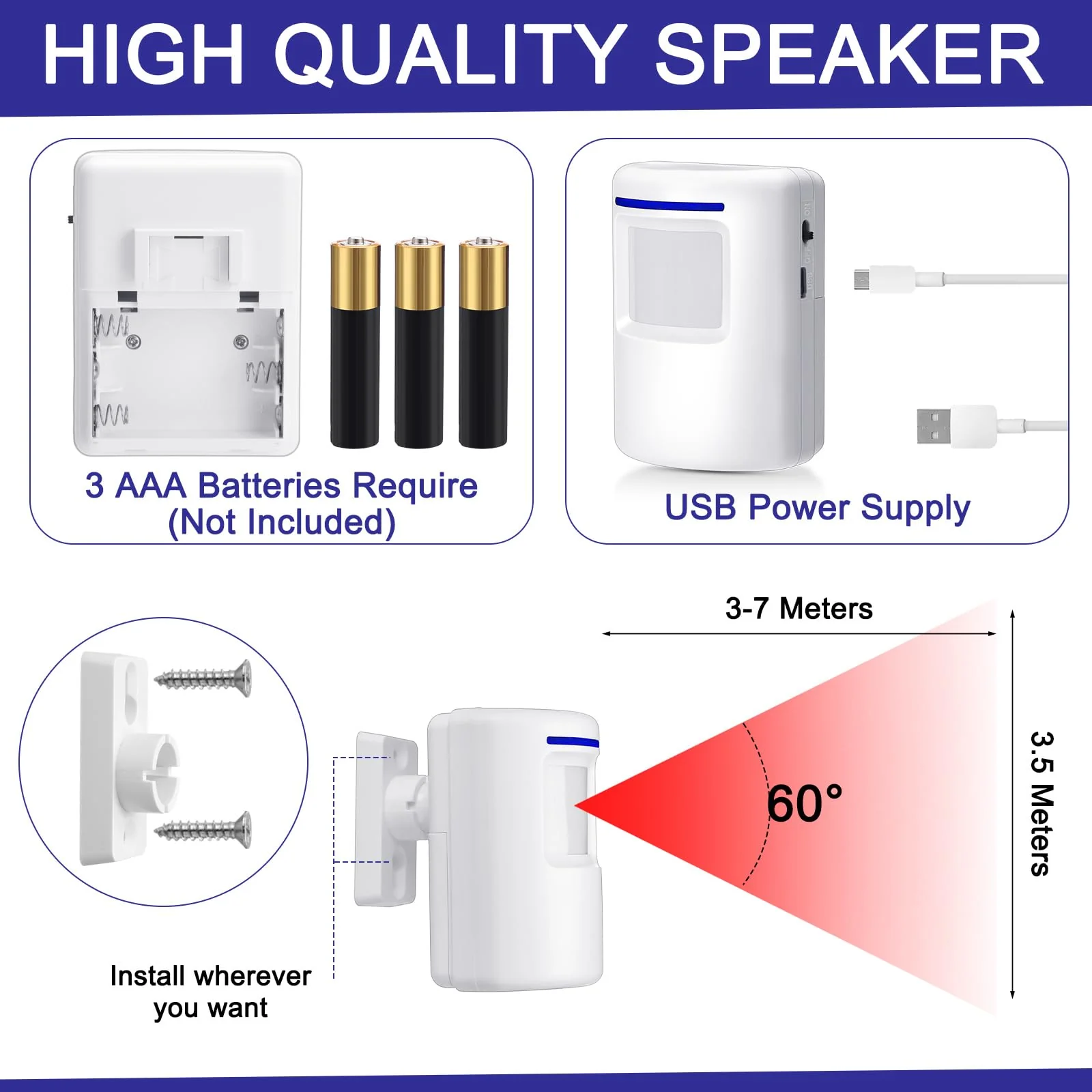 Motion Sensor Alarm Wireless Driveway Alarm Indoor Home Motion Detector Long Range Security Alert Monitor System with 6 Sensor and 3 Receiver, 38 Chime Tunes and LED Indicators - Image 3