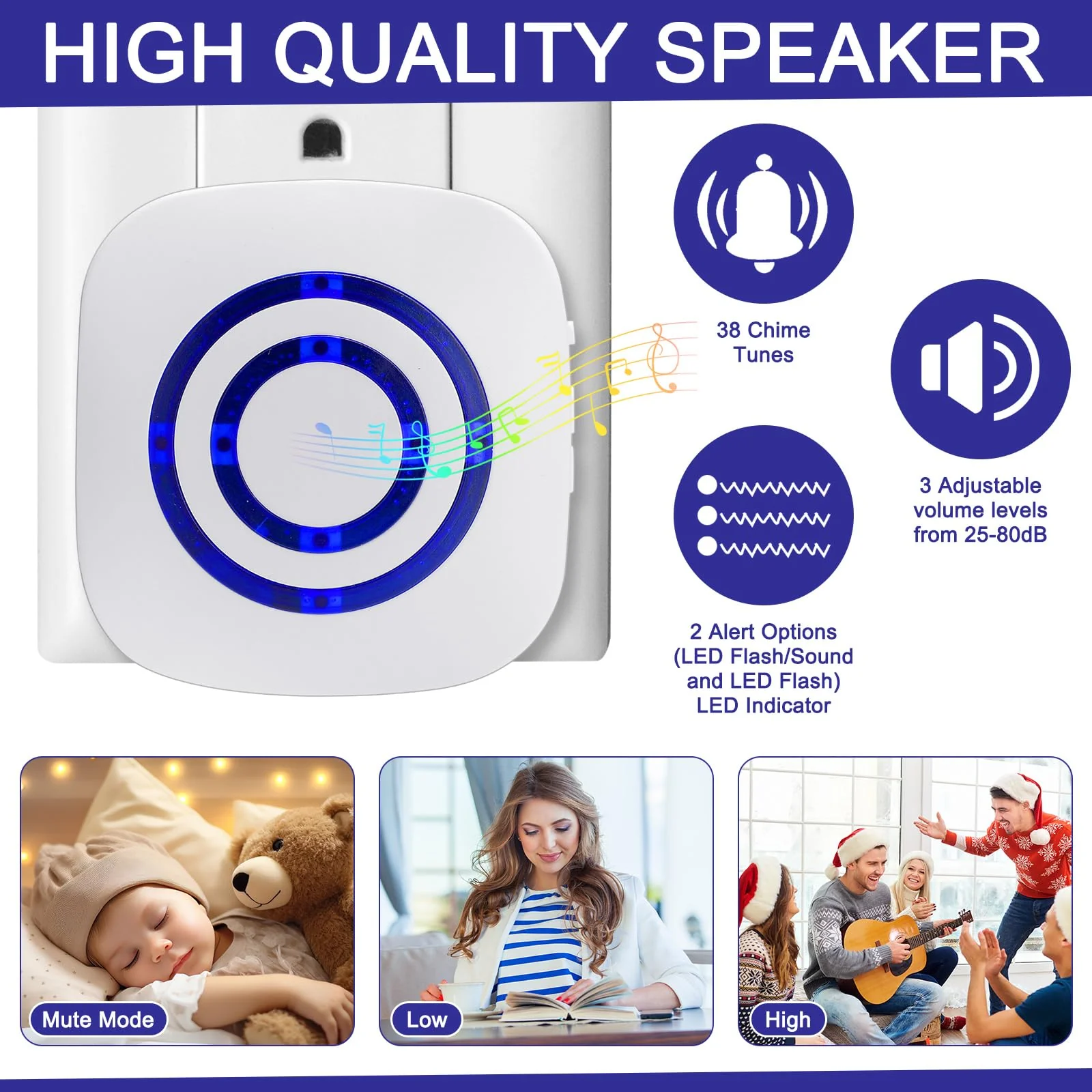 Motion Sensor Alarm Wireless Driveway Alarm Indoor Home Motion Detector Long Range Security Alert Monitor System with 6 Sensor and 3 Receiver, 38 Chime Tunes and LED Indicators - Image 4