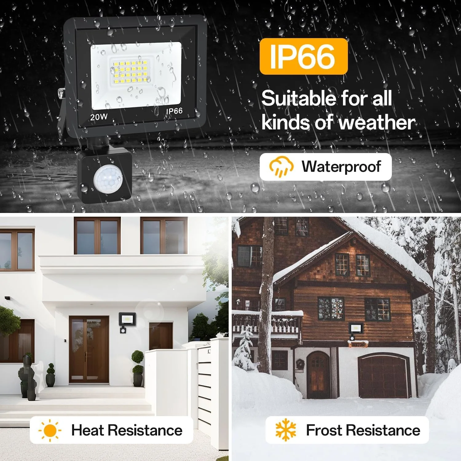 Motion Sensor Flood Light Outdoor, Plug in Motion Sensor Light with 4.9ft Cord, IP66 Waterproof Floodlights with Photocell 6000K Super Bright Security Light for Garden Patio 2Pcs 20W - Image 3