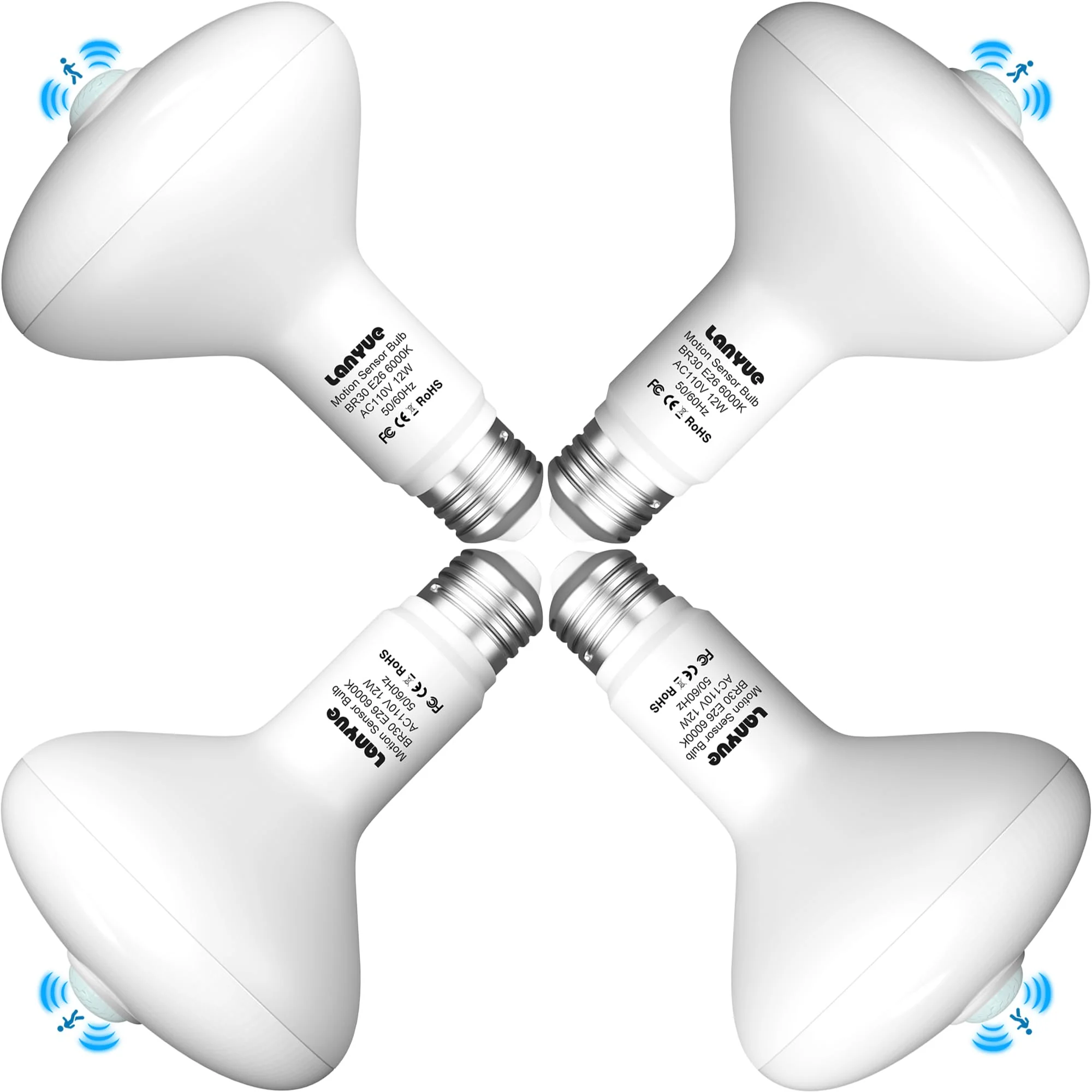 Motion Sensor Light Bulbs, Dusk to Dawn Motion Activated Security Lights, 12W BR30 Motion Detector Led Bulb, 100 Watt Equivalent, E26 6000K Daylight, Suitable for Indoor/Outdoor, (4 Pack) LY-BR30H001 - Image 9