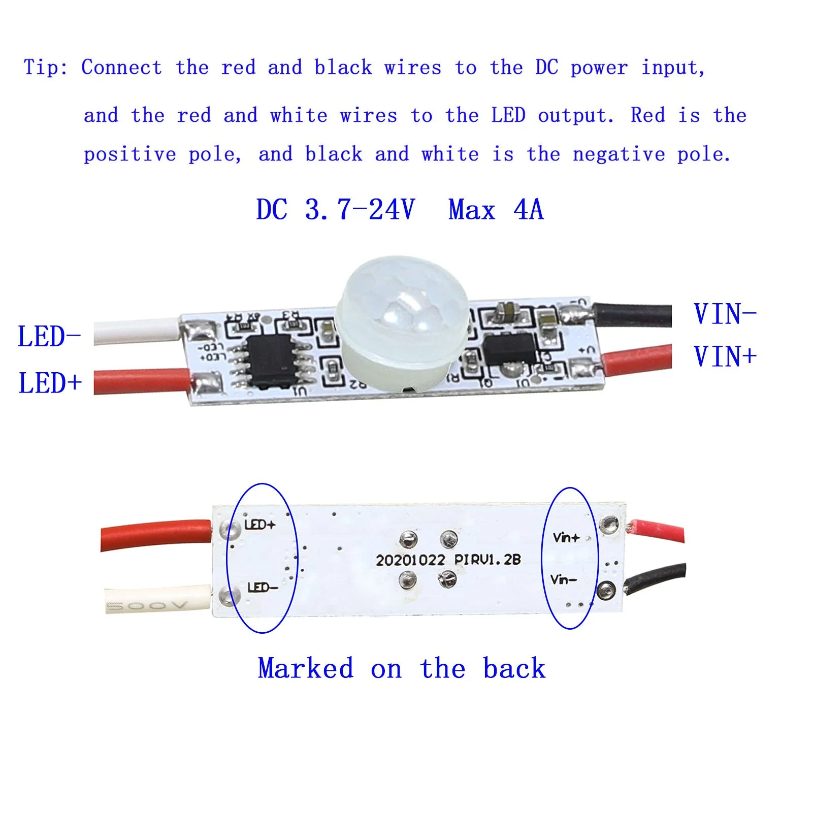 Motion Sensor Switch, DC 3.7v to 24V 4A PIR Motion Sensor for LED Lights, Mini Infrared Sensor Switch That can be Built into The Light bar or Box (3 Pieces 1037）, 3pieces 1037 - Image 7