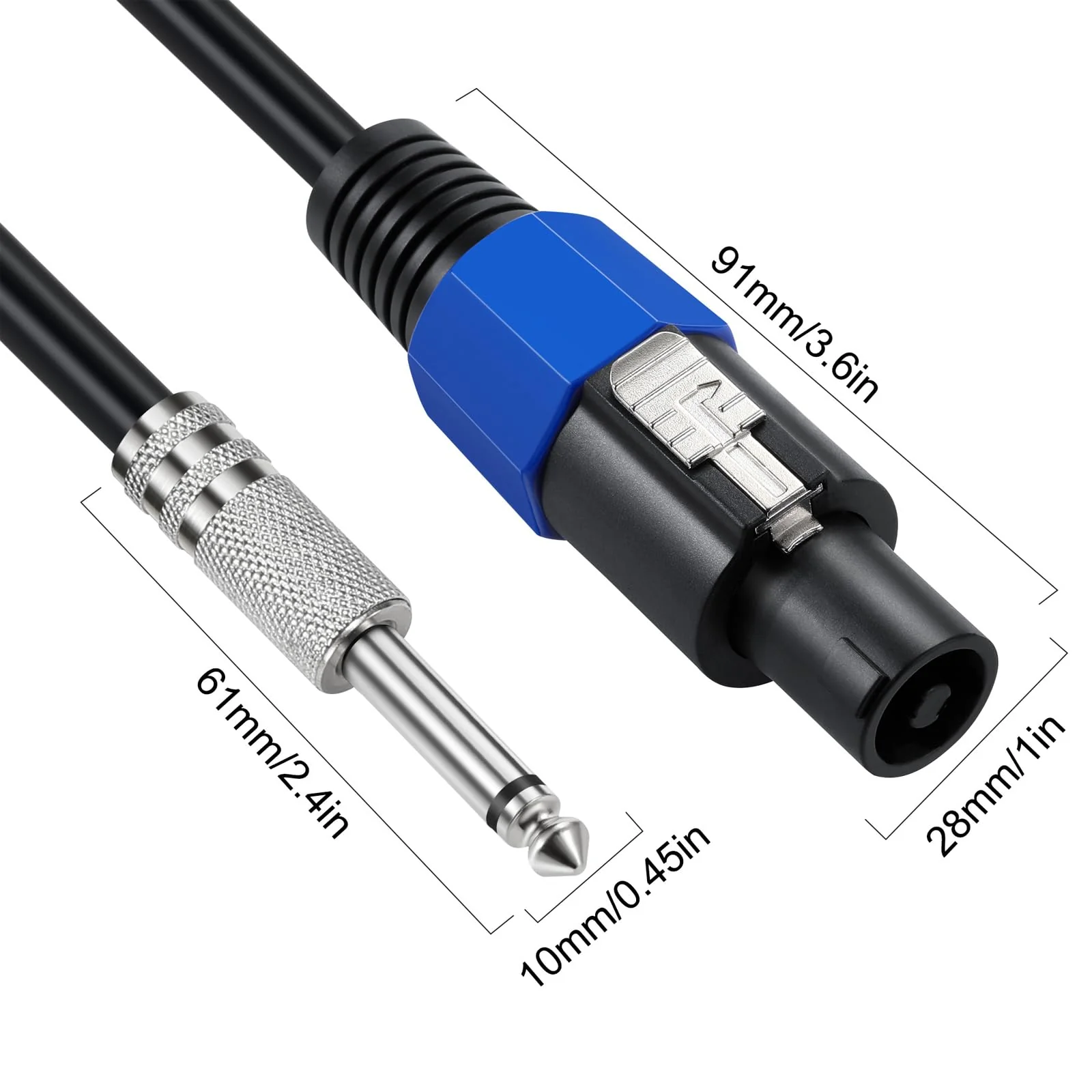 MOTONG 12AWG Speakon to 6.35mm 1/4 inch Speaker Cable 6FT, Professional Heavy Duty Copper Speakon to 6.35 TS Speaker Male to Male Audio DJ Cable Cord with Twist Lock - Image 4