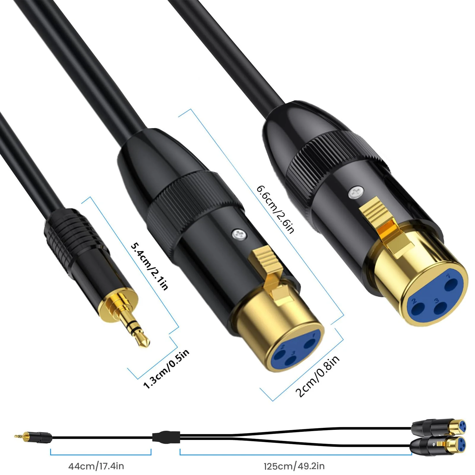 MOTONG XLR Microphone Cable, Gold-Plated 3.5mm Male to Dual XLR Female Unbalanced Interconnection Cable for Microphone, Sound Card, Camcorder & More 0.5M/1.6FT（Male to Female） - Image 3