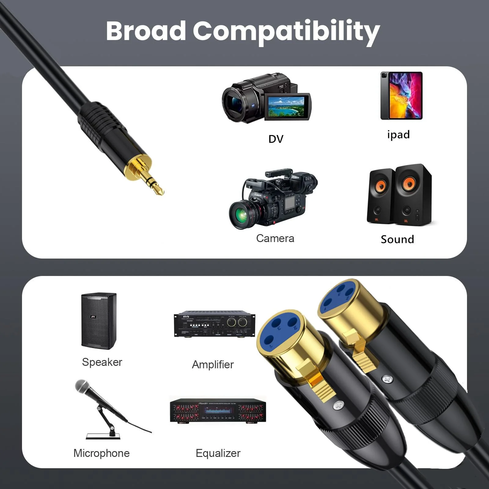 MOTONG XLR Microphone Cable, Gold-Plated 3.5mm Male to Dual XLR Female Unbalanced Interconnection Cable for Microphone, Sound Card, Camcorder & More 0.5M/1.6FT（Male to Female） - Image 4