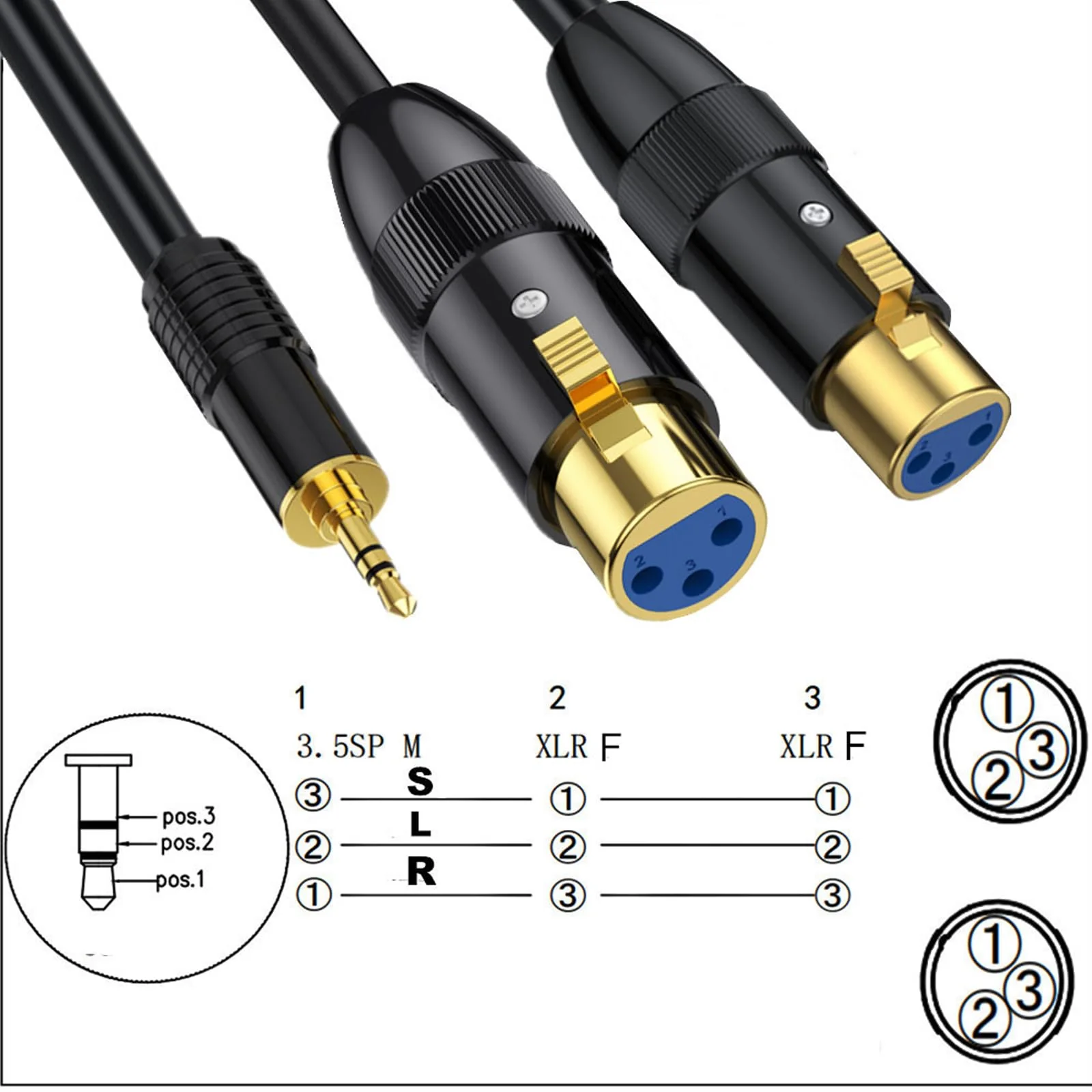 MOTONG XLR Microphone Cable, Gold-Plated 3.5mm Male to Dual XLR Female Unbalanced Interconnection Cable for Microphone, Sound Card, Camcorder & More 0.5M/1.6FT（Male to Female） - Image 5