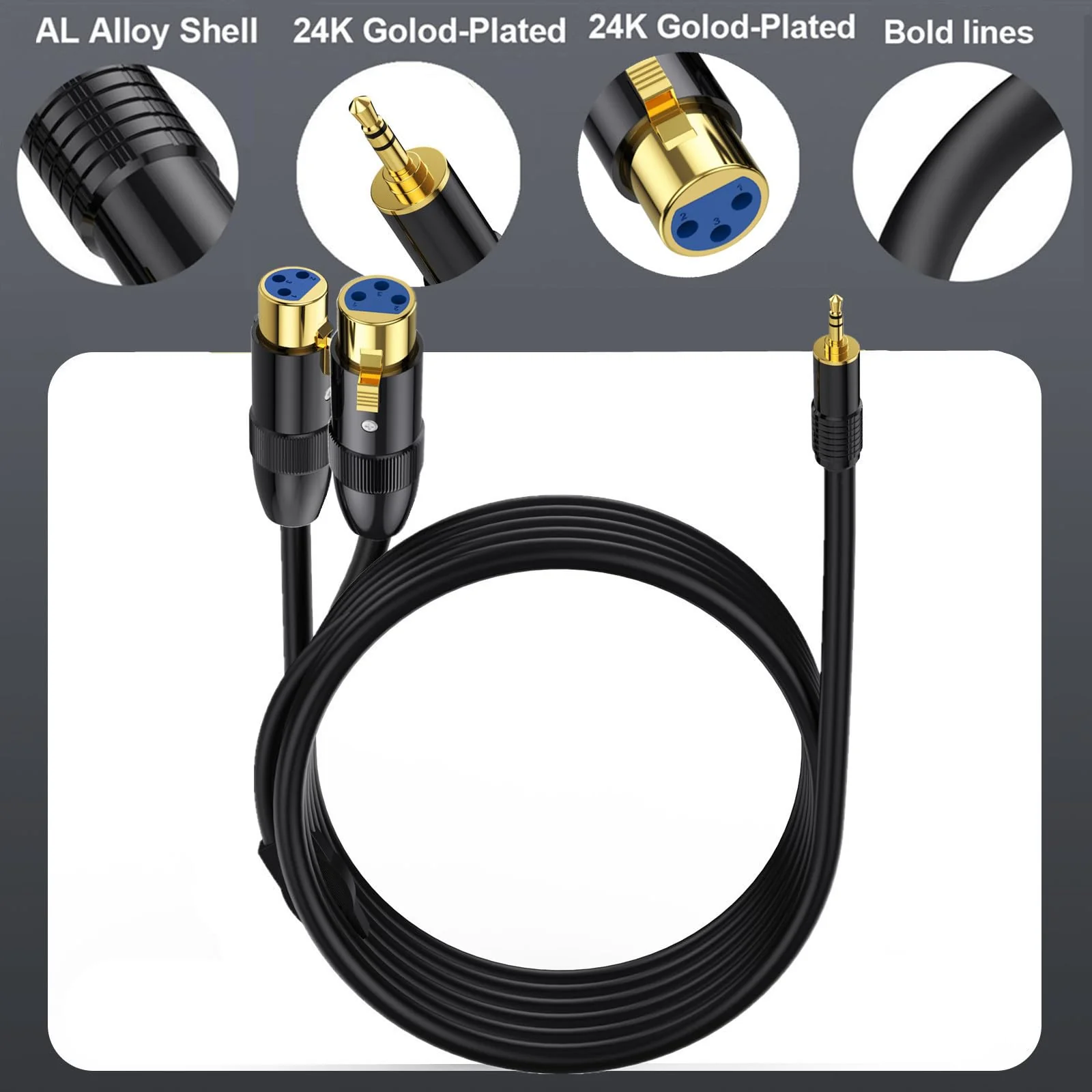 MOTONG XLR Microphone Cable, Gold-Plated 3.5mm Male to Dual XLR Female Unbalanced Interconnection Cable for Microphone, Sound Card, Camcorder & More 0.5M/1.6FT（Male to Female） - Image 6