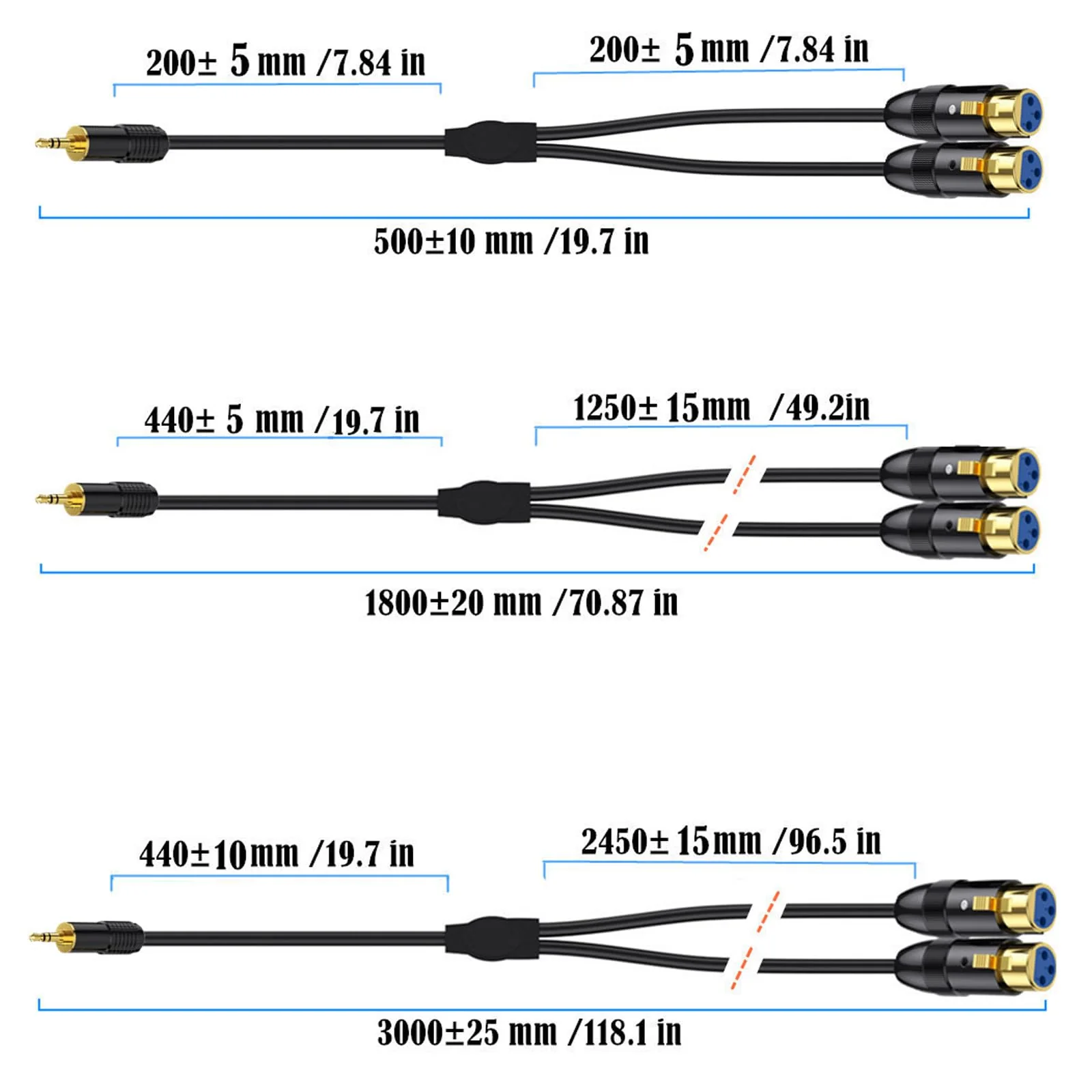 MOTONG XLR Microphone Cable, Gold-Plated 3.5mm Male to Dual XLR Female Unbalanced Interconnection Cable for Microphone, Sound Card, Camcorder & More 0.5M/1.6FT（Male to Female） - Image 7