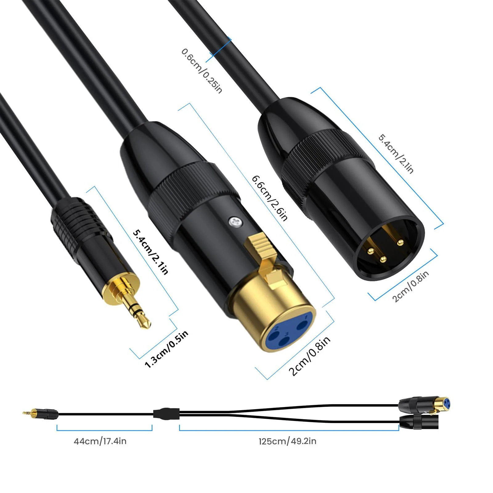 MOTONG XLR to 3.5mm Splitter Cables, TRS Stereo Male to Two XLR Male+ Female Interconnect Audio Microphone Cable, Y Splitter Adapter Cable 0.5M (Male to Two XLR Male+ Female) - Image 3