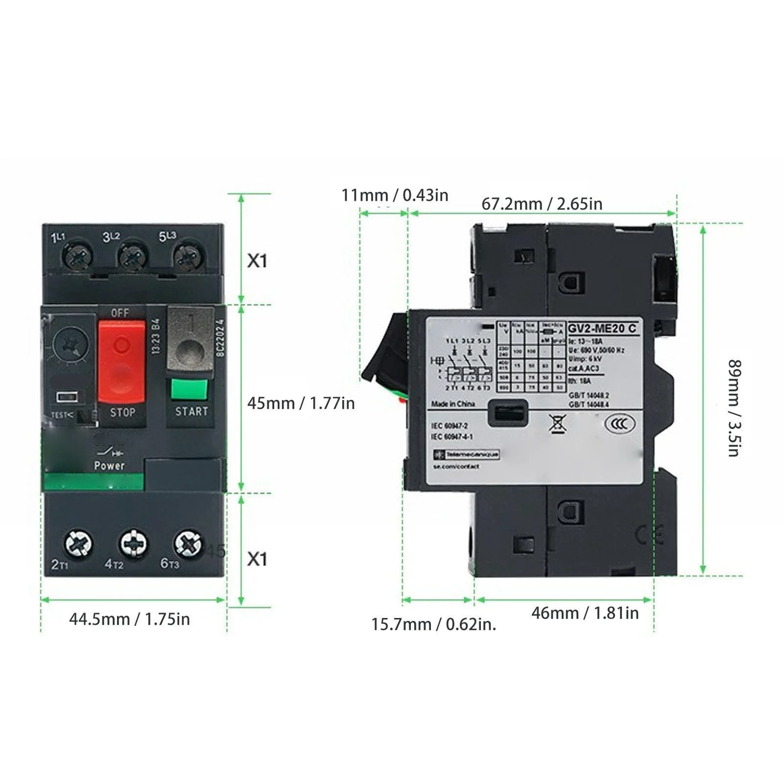 Motor Circuit Breaker Thermal Magnetic Circuit Breaker 35mm Rail Mount Overload Protection AC 690V (GV2-ME07 1.6-2.5A) GV2-ME07 1,6-2,5A GV2-ME07 1.6-2.5A - Image 2