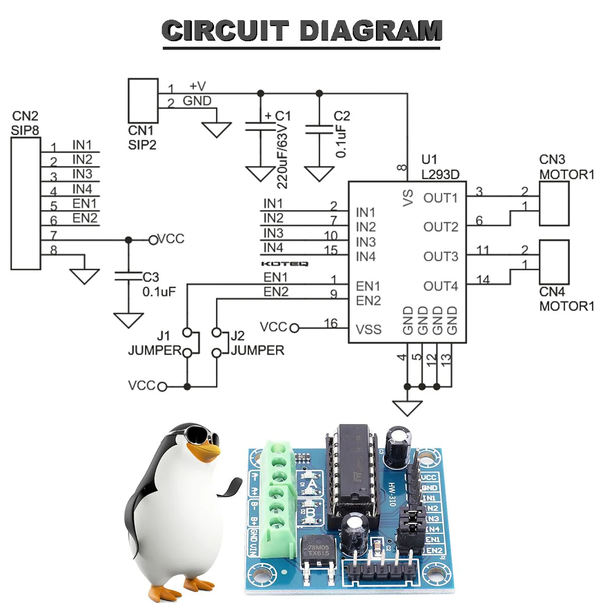 Motor Driver L293D 4 Channel Mini Motor Drive Expansion Board Motor Forward and Reverse Control PWM Speed Regulation DC 4.5V-36Vwith DC Female Cable Dupont Cable, 2 pcs - Image 6