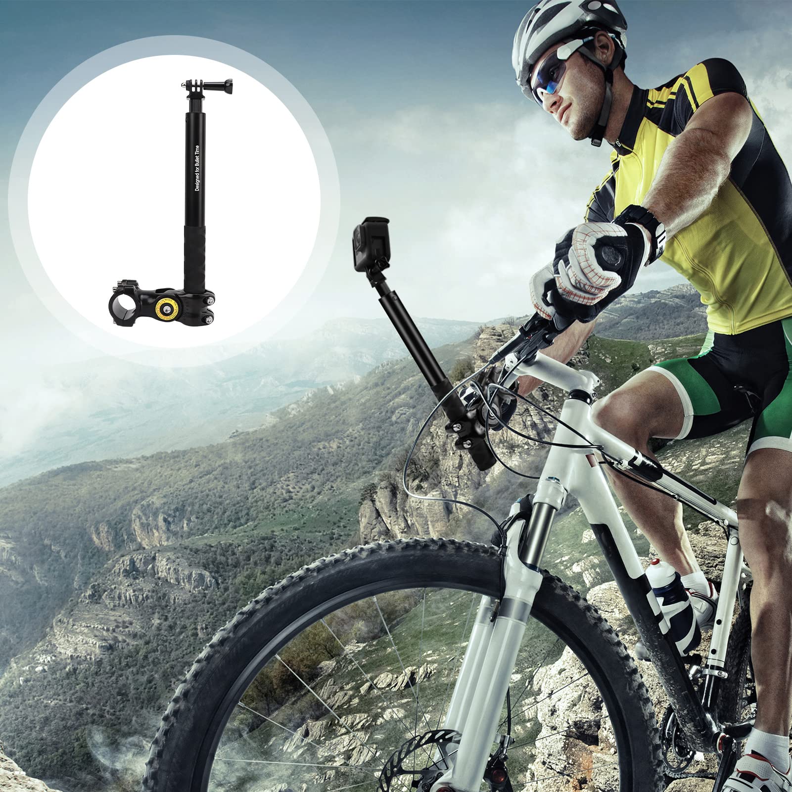 Motorcycle Bicycle Selfie Stick, Third Person Perspective Selfie Stick Pole, Camera Holder Mount Telescopic Rod for Insta360 X3 X2 X ONE RS R - Image 2