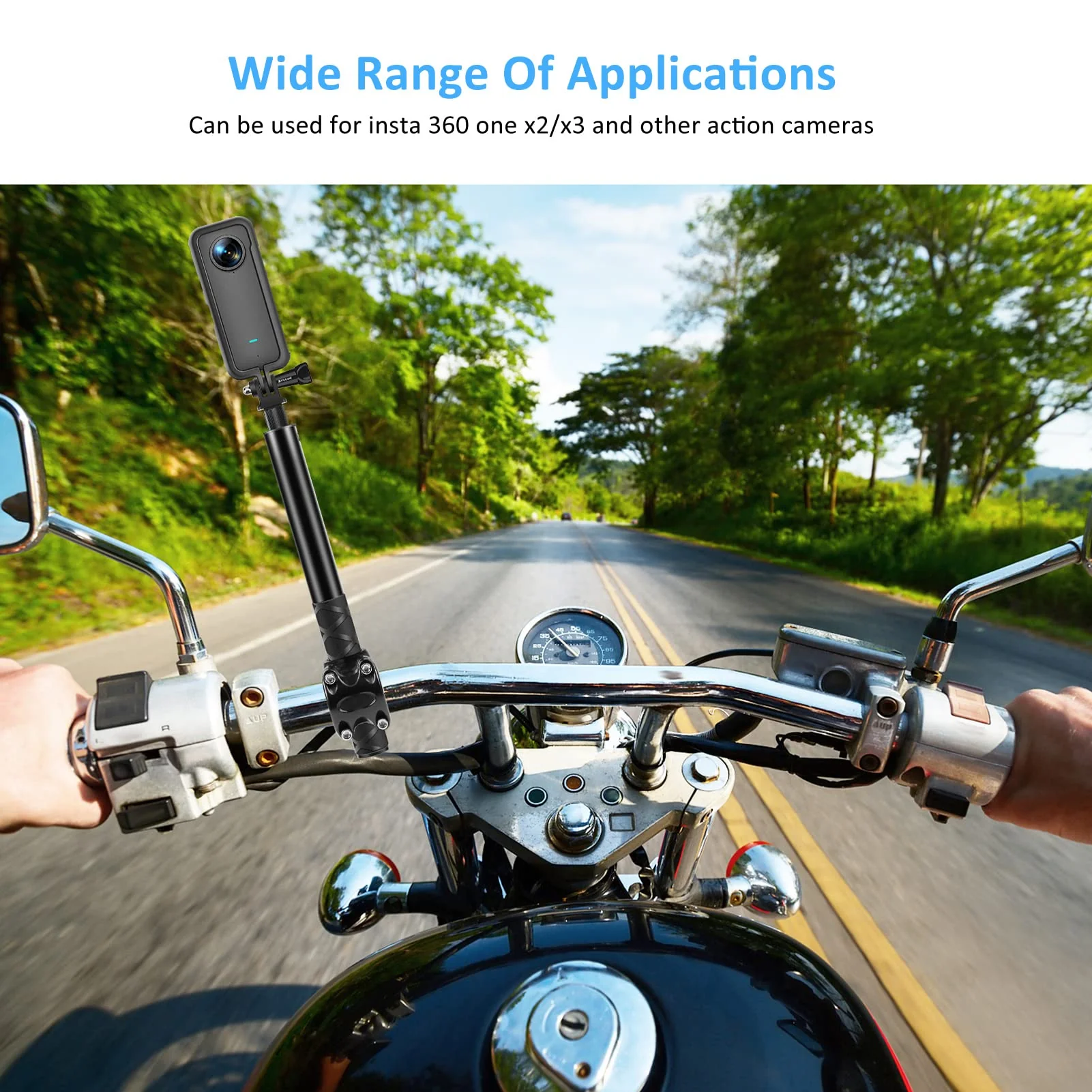 Motorcycle Bicycle Selfie Stick, Third Person Perspective Selfie Stick Pole, Camera Holder Mount Telescopic Rod for Insta360 X3 X2 X ONE RS R - Image 3