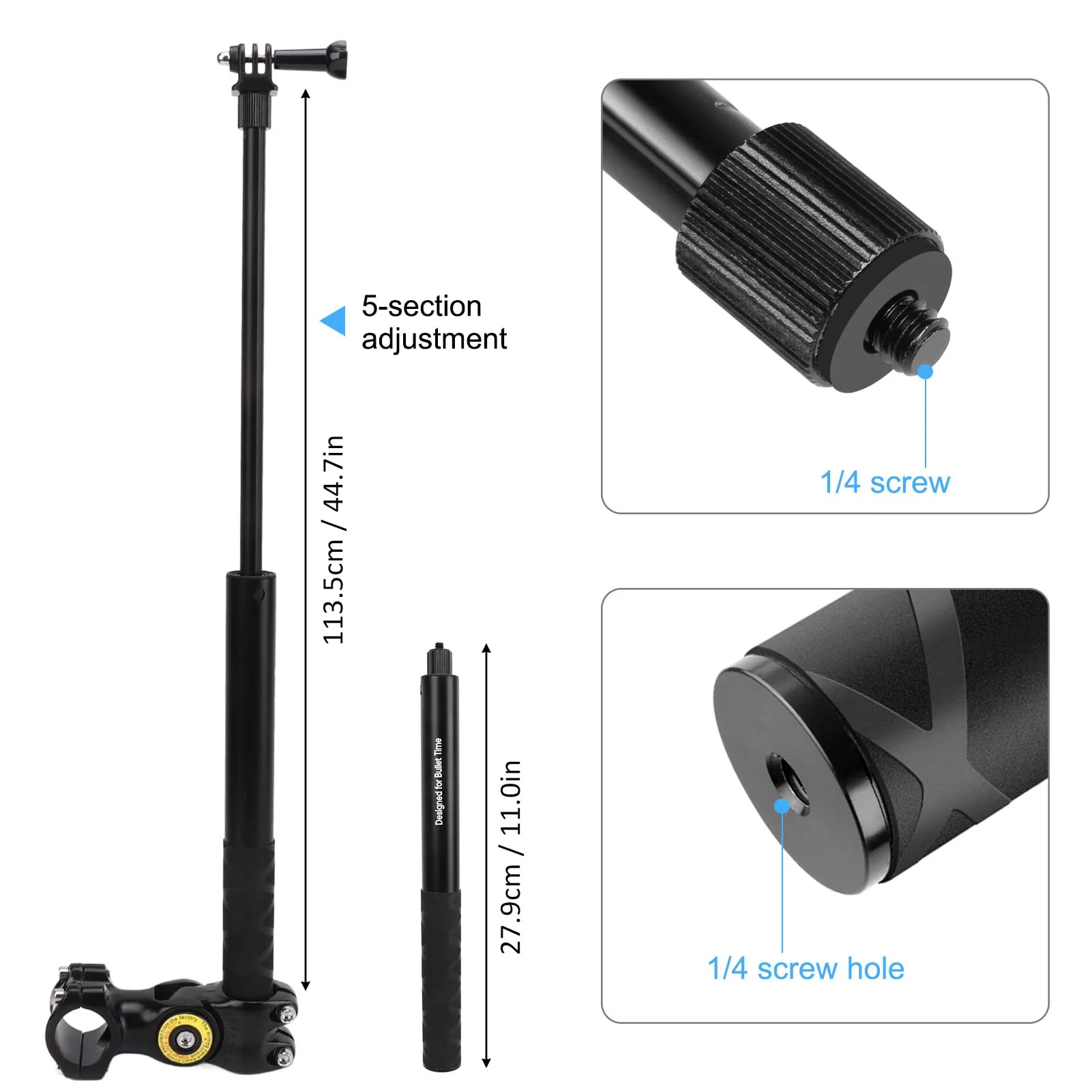 Motorcycle Bicycle Selfie Stick, Third Person Perspective Selfie Stick Pole, Camera Holder Mount Telescopic Rod for Insta360 X3 X2 X ONE RS R - Image 7