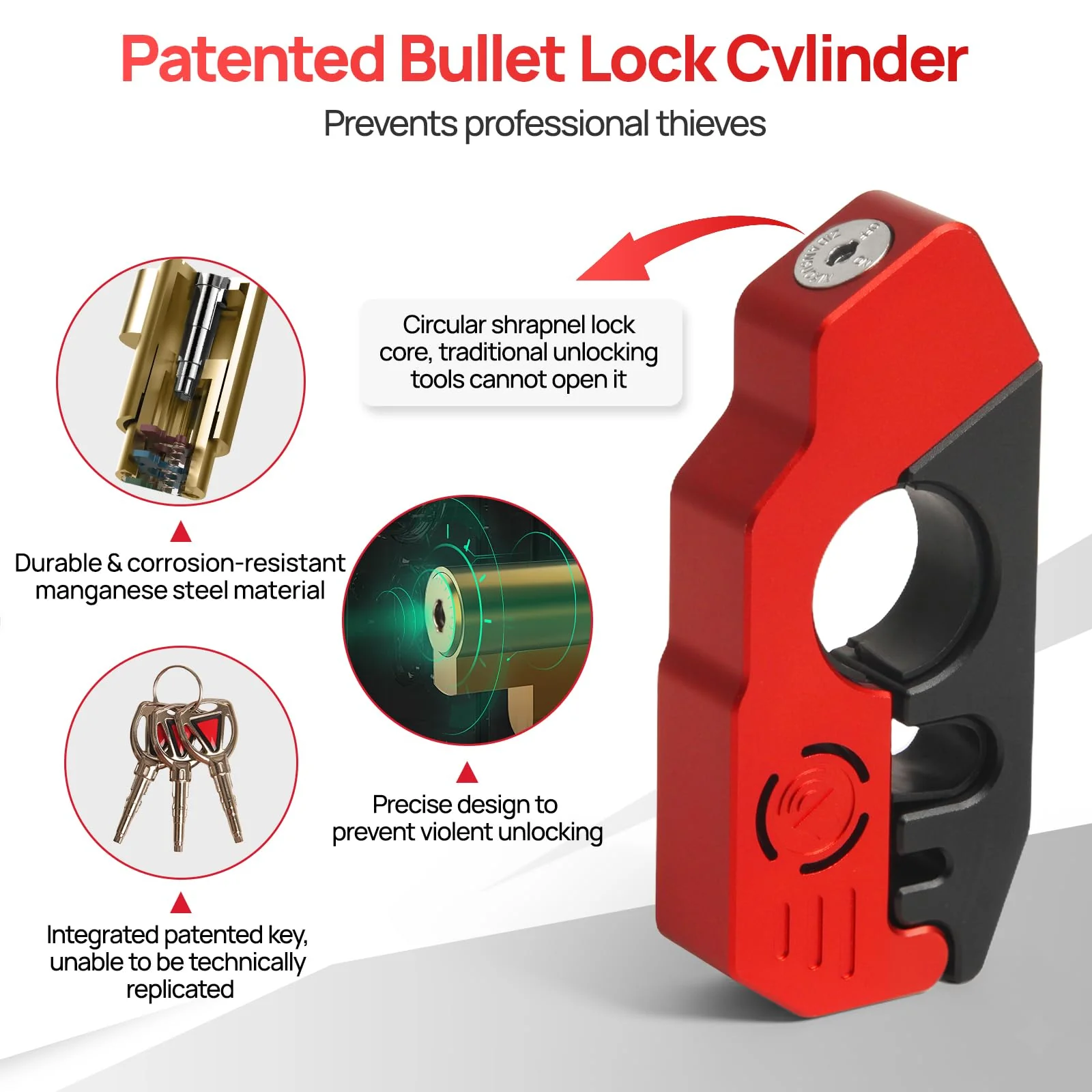 Motorcycle Locks Anti Theft, 130DB Alarm Motorcycle Grip Brake Lock, Heavy Duty Handlebar Throttle Lock Waterproof Alarm System for Moped, Bike, Scooter, ATV (Red) Red - Image 4