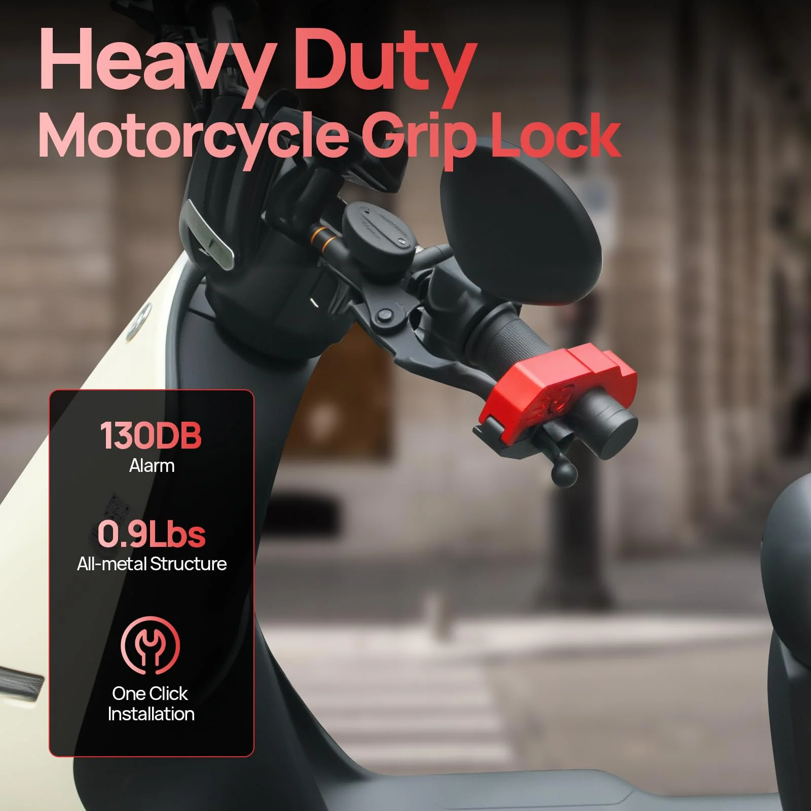 Motorcycle Locks Anti Theft, 130DB Alarm Motorcycle Grip Brake Lock, Heavy Duty Handlebar Throttle Lock Waterproof Alarm System for Moped, Bike, Scooter, ATV (Red) Red - Image 5