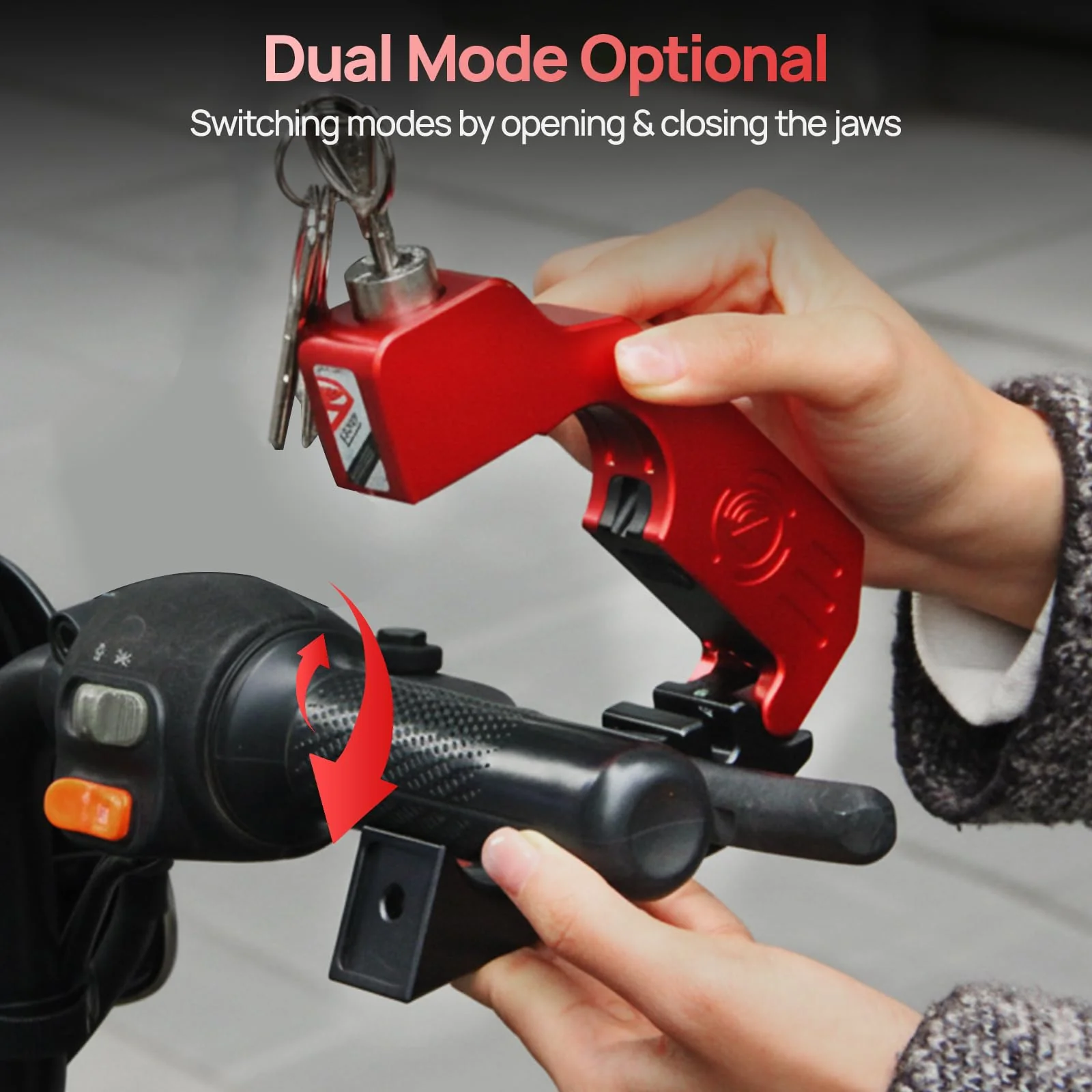 Motorcycle Locks Anti Theft, 130DB Alarm Motorcycle Grip Brake Lock, Heavy Duty Handlebar Throttle Lock Waterproof Alarm System for Moped, Bike, Scooter, ATV (Red) Red - Image 6