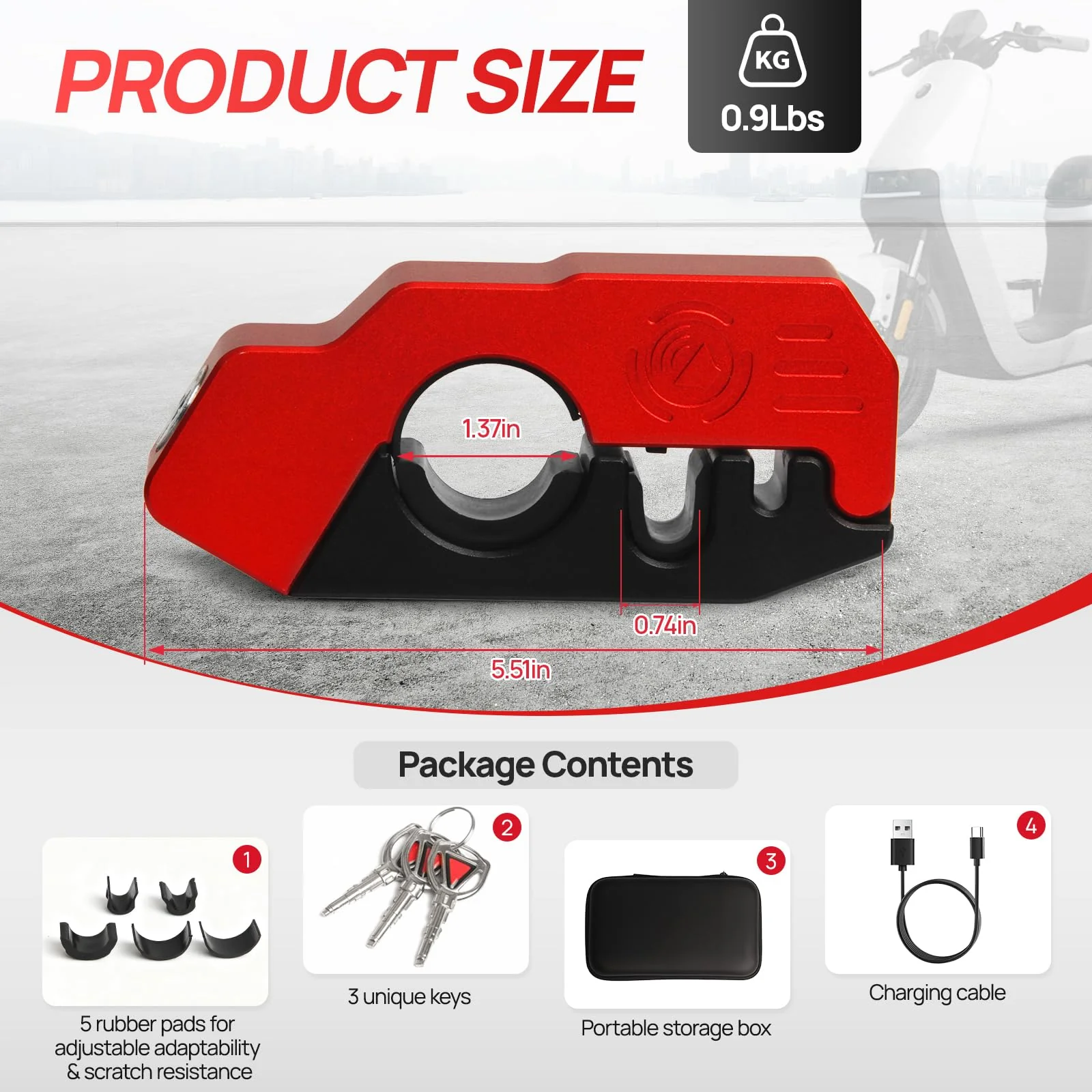 Motorcycle Locks Anti Theft, 130DB Alarm Motorcycle Grip Brake Lock, Heavy Duty Handlebar Throttle Lock Waterproof Alarm System for Moped, Bike, Scooter, ATV (Red) Red - Image 7