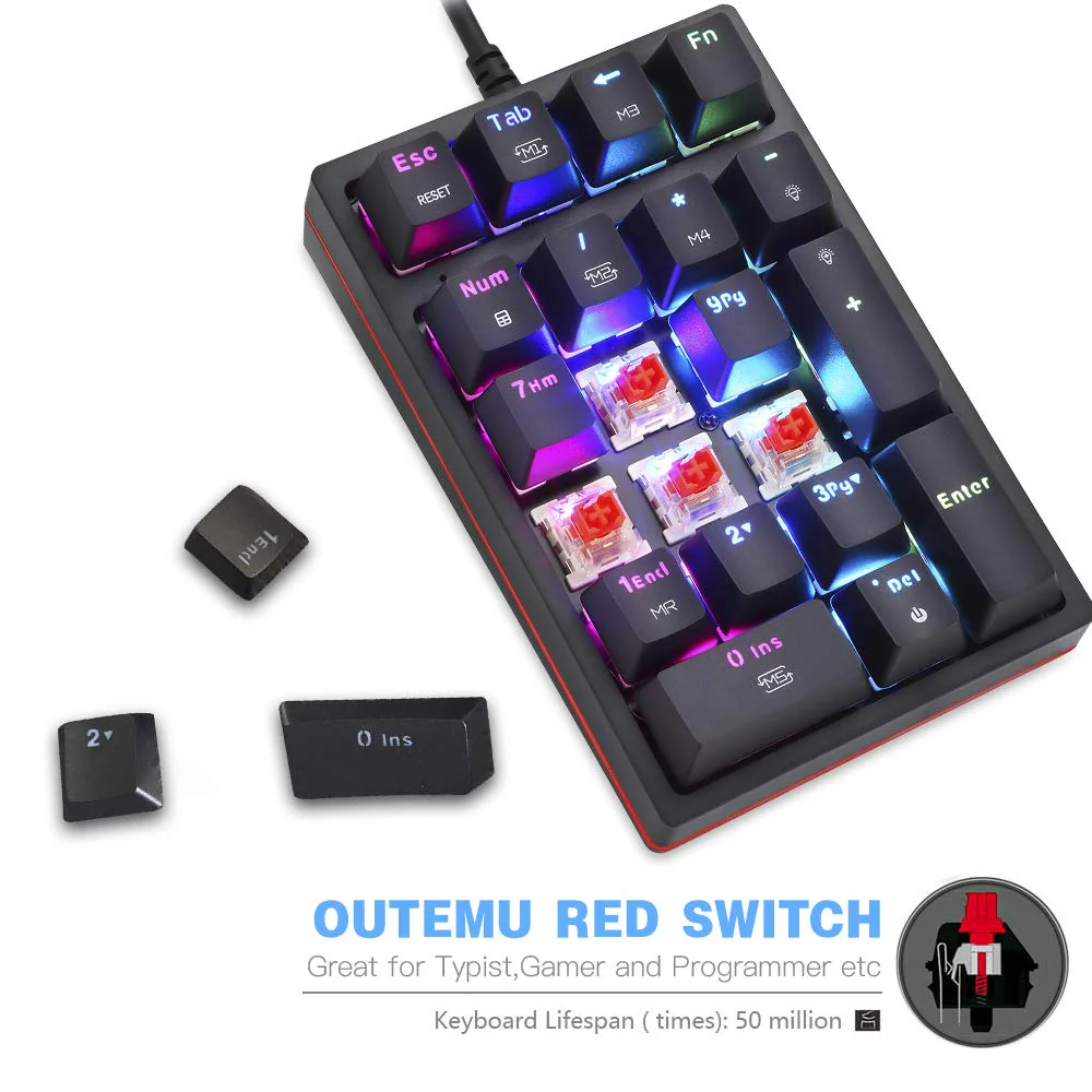 MOTOSPEED Macro Mechanical Numeric Keypad USB Wired 21 Keys Mini Numpad Portable Keypad RGB Backlight Gaming Keypad Extended Layout for Cashier(Fully Programmable Keys) Classic Black red switch - Image 2