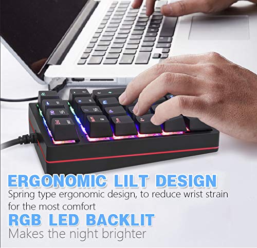 MOTOSPEED Macro Mechanical Numeric Keypad USB Wired 21 Keys Mini Numpad Portable Keypad RGB Backlight Gaming Keypad Extended Layout for Cashier(Fully Programmable Keys) Classic Black red switch - Image 3