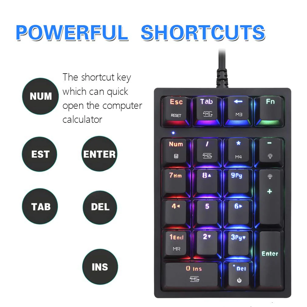 MOTOSPEED Macro Mechanical Numeric Keypad USB Wired 21 Keys Mini Numpad Portable Keypad RGB Backlight Gaming Keypad Extended Layout for Cashier(Fully Programmable Keys) Classic Black red switch - Image 5