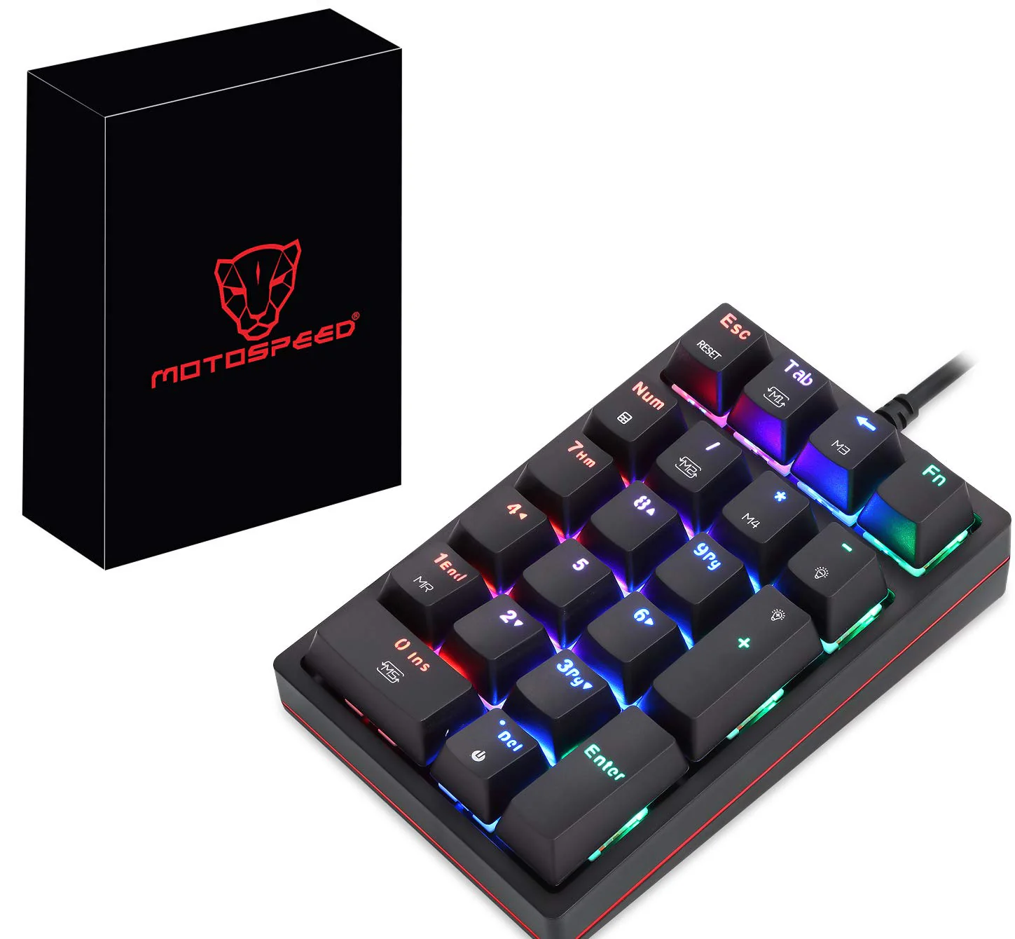 MOTOSPEED Macro Mechanical Numeric Keypad USB Wired 21 Keys Mini Numpad Portable Keypad RGB Backlight Gaming Keypad Extended Layout for Cashier(Fully Programmable Keys) Classic Black red switch - Image 7