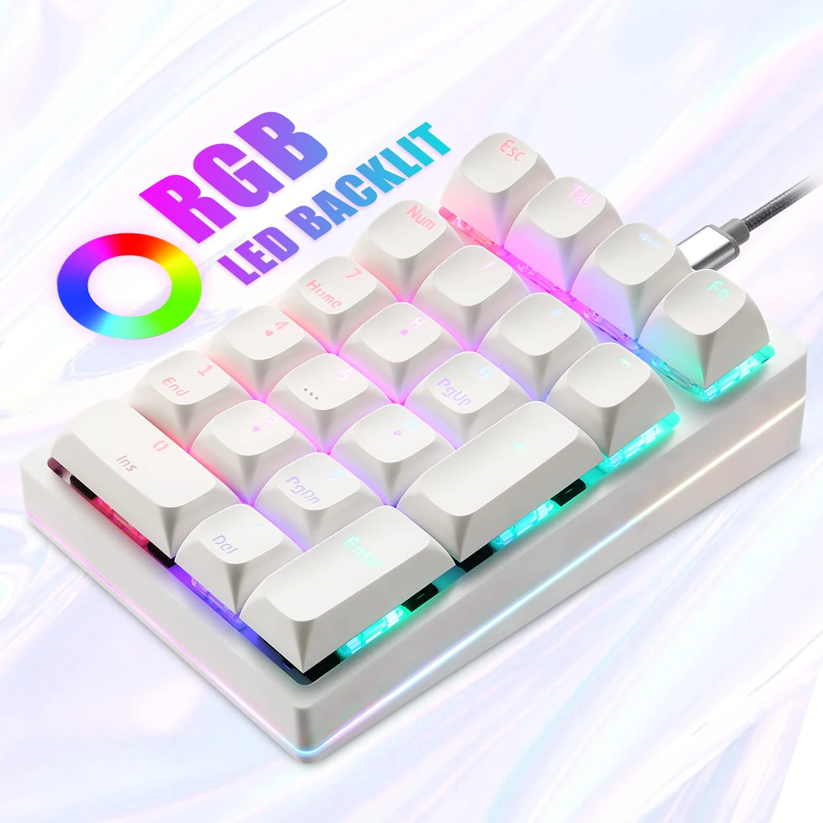 MOTOSPEED Mechanical Numeric Keypad Hot-Swap GATERON Switch Wired Gaming Keypad RGB Backlit PBT Keycap 21 Keys Mini Numpad Portable Keypad Extended Layout(Gateron Red) classic White red switch - Image 4