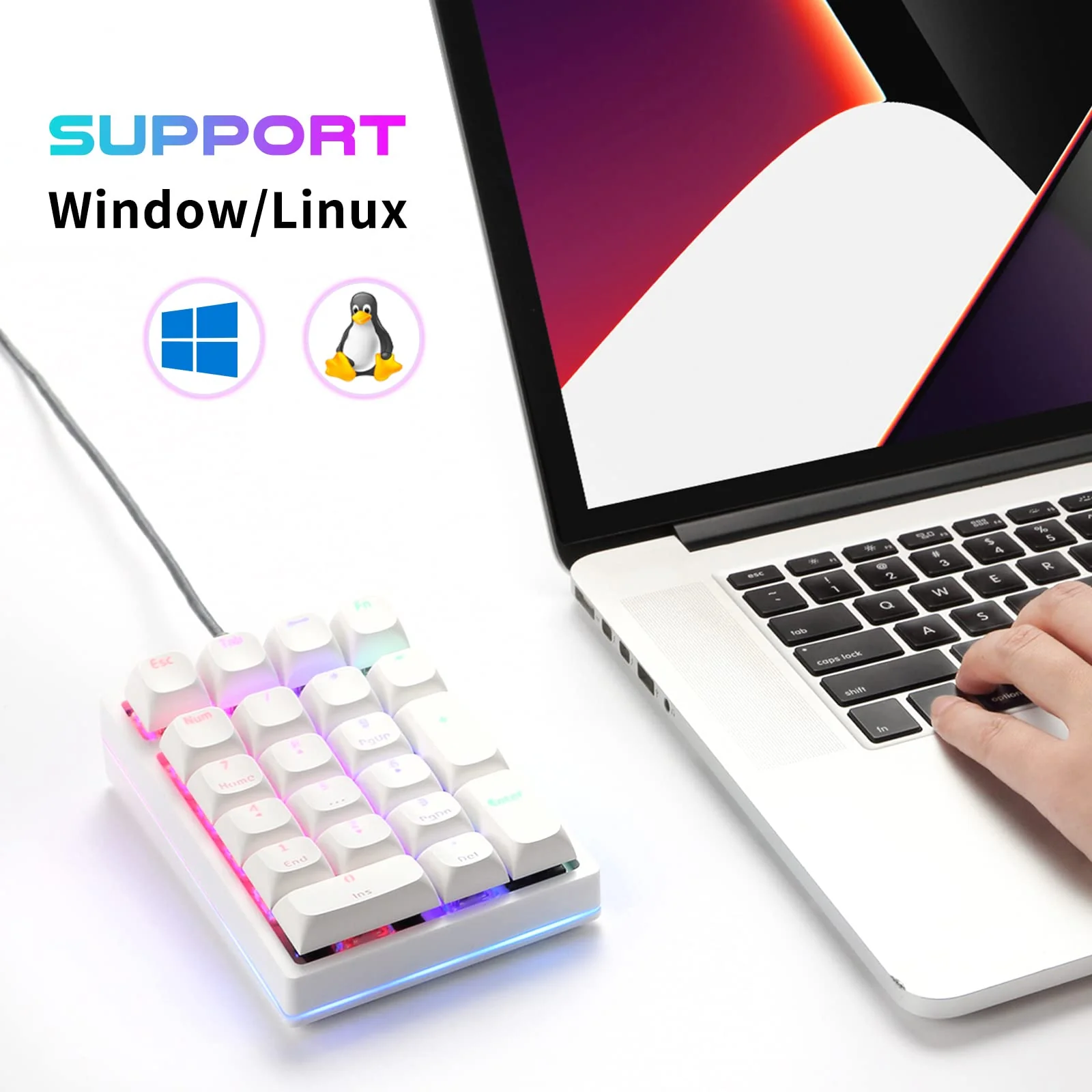 MOTOSPEED Mechanical Numeric Keypad Hot-Swap GATERON Switch Wired Gaming Keypad RGB Backlit PBT Keycap 21 Keys Mini Numpad Portable Keypad Extended Layout(Gateron Red) classic White red switch - Image 6
