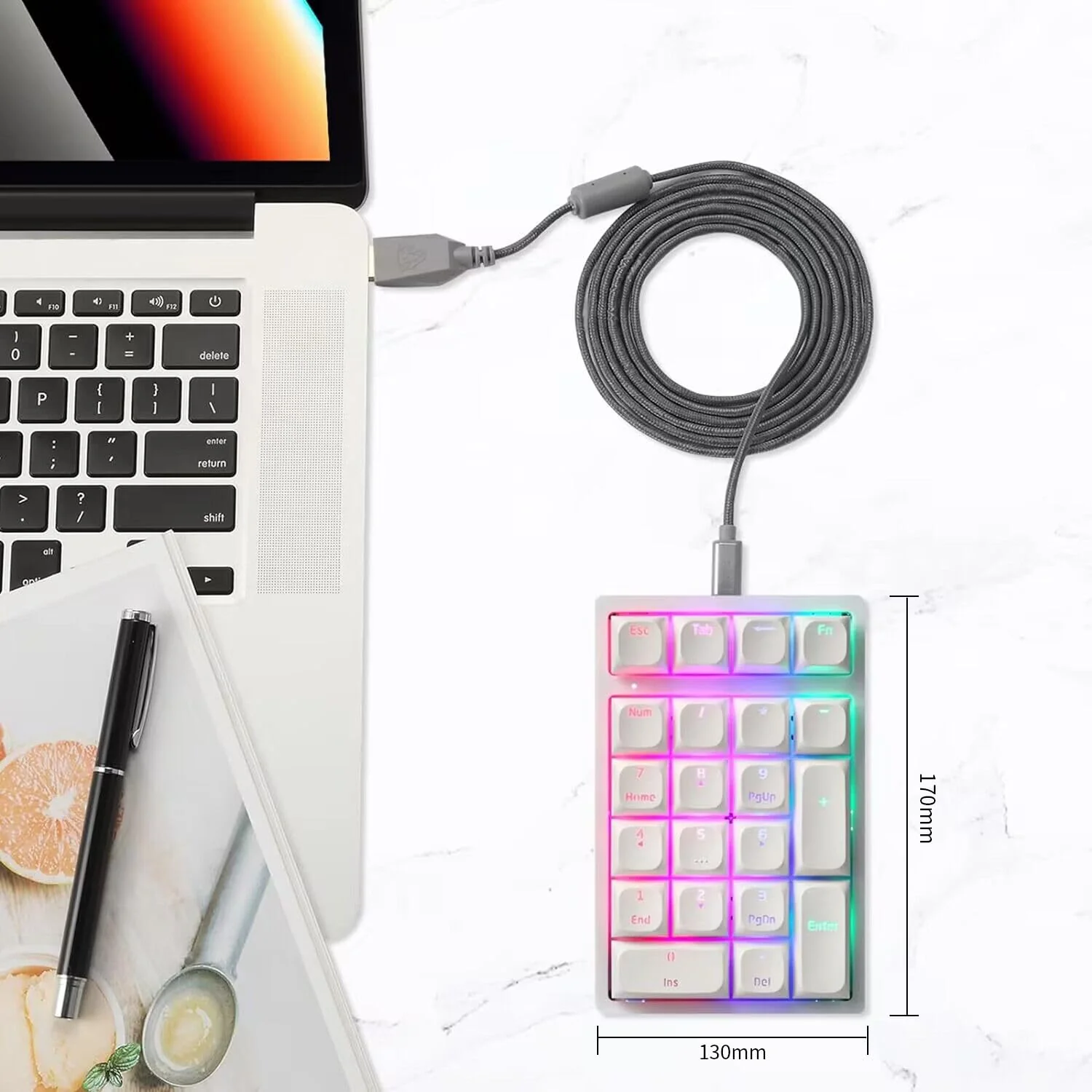 MOTOSPEED Mechanical Numeric Keypad Hot-Swap GATERON Switch Wired Gaming Keypad RGB Backlit PBT Keycap 21 Keys Mini Numpad Portable Keypad Extended Layout(Gateron Red) classic White red switch - Image 7