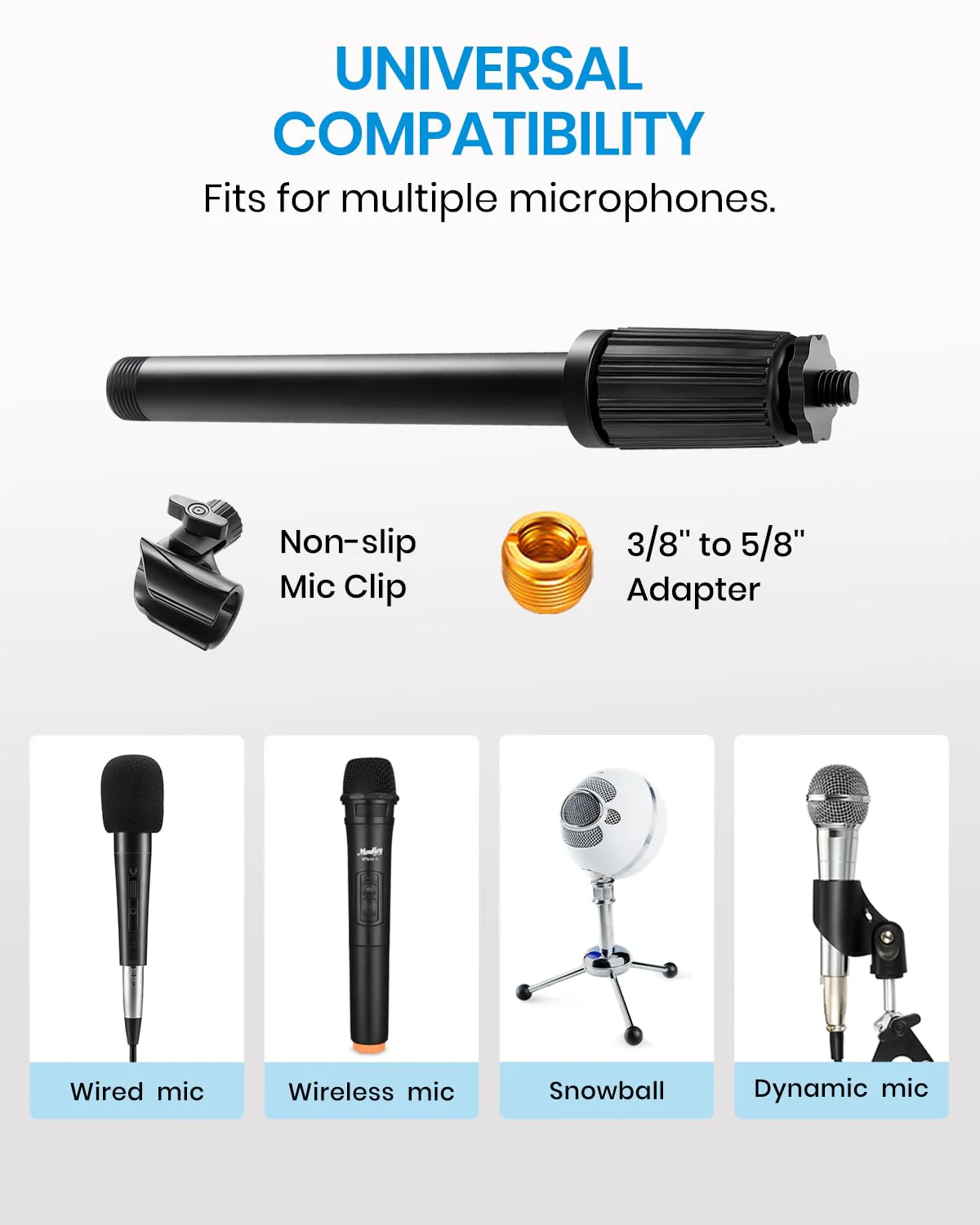 Moukey Mic Stand Desk Adjustable Tabletop Microphone Stand with Non-Slip Mic Clip, Short Table Mic Stand with Gear Fixing, Boom Arm, 3/8" and 5/8" Adapter, MMs-5 - Image 4