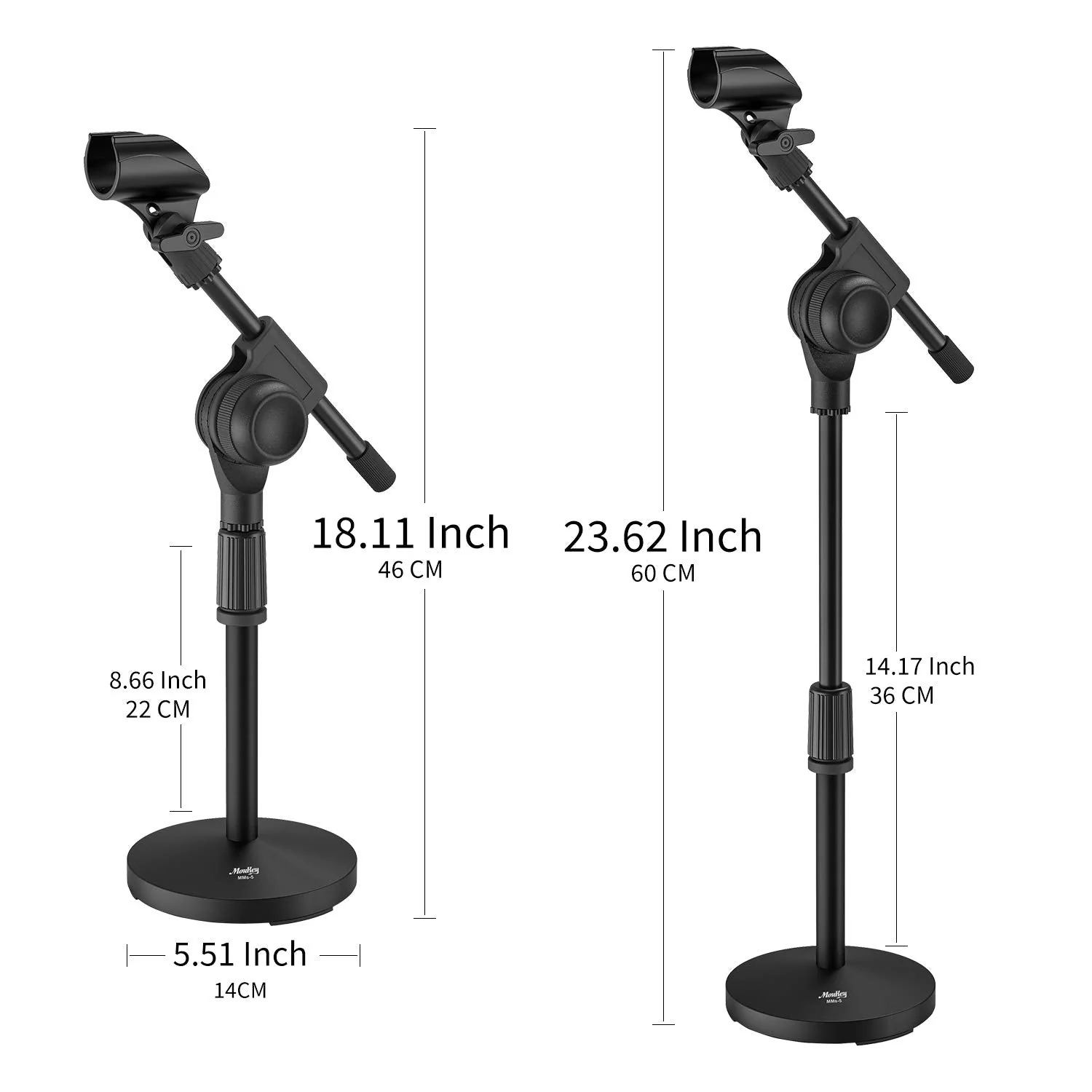 Moukey Mic Stand Desk Adjustable Tabletop Microphone Stand with Non-Slip Mic Clip, Short Table Mic Stand with Gear Fixing, Boom Arm, 3/8" and 5/8" Adapter, MMs-5 - Image 8