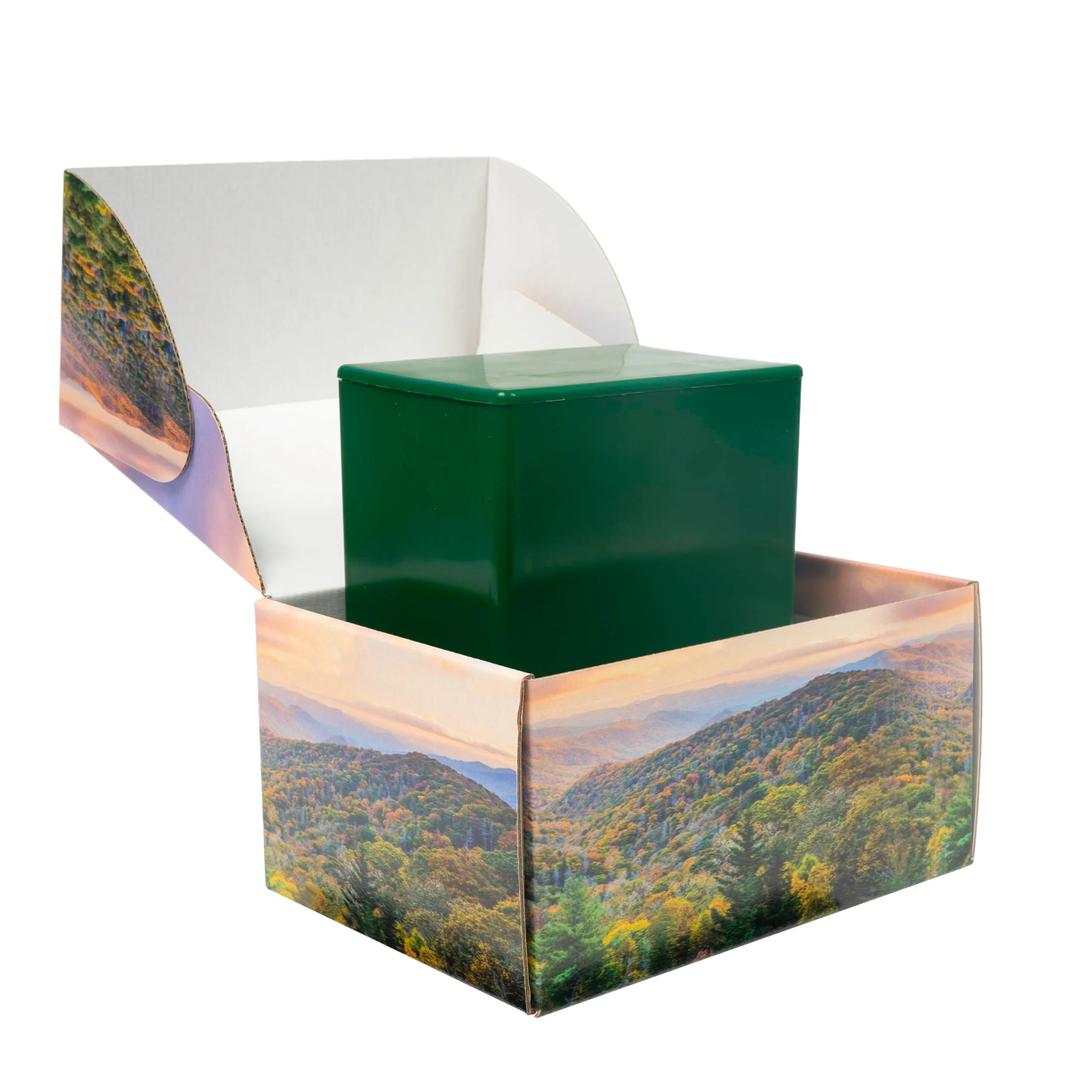 Mountain Themed TSA Approved Fly-Safe and Temporary Travel Cremation Urn Kit for Human Ashes - Airline and Mail Friendly - 200 Cubic Inch Capacity - Green Plastic Urn with Mountains Mailing Box Mountain - Image 4