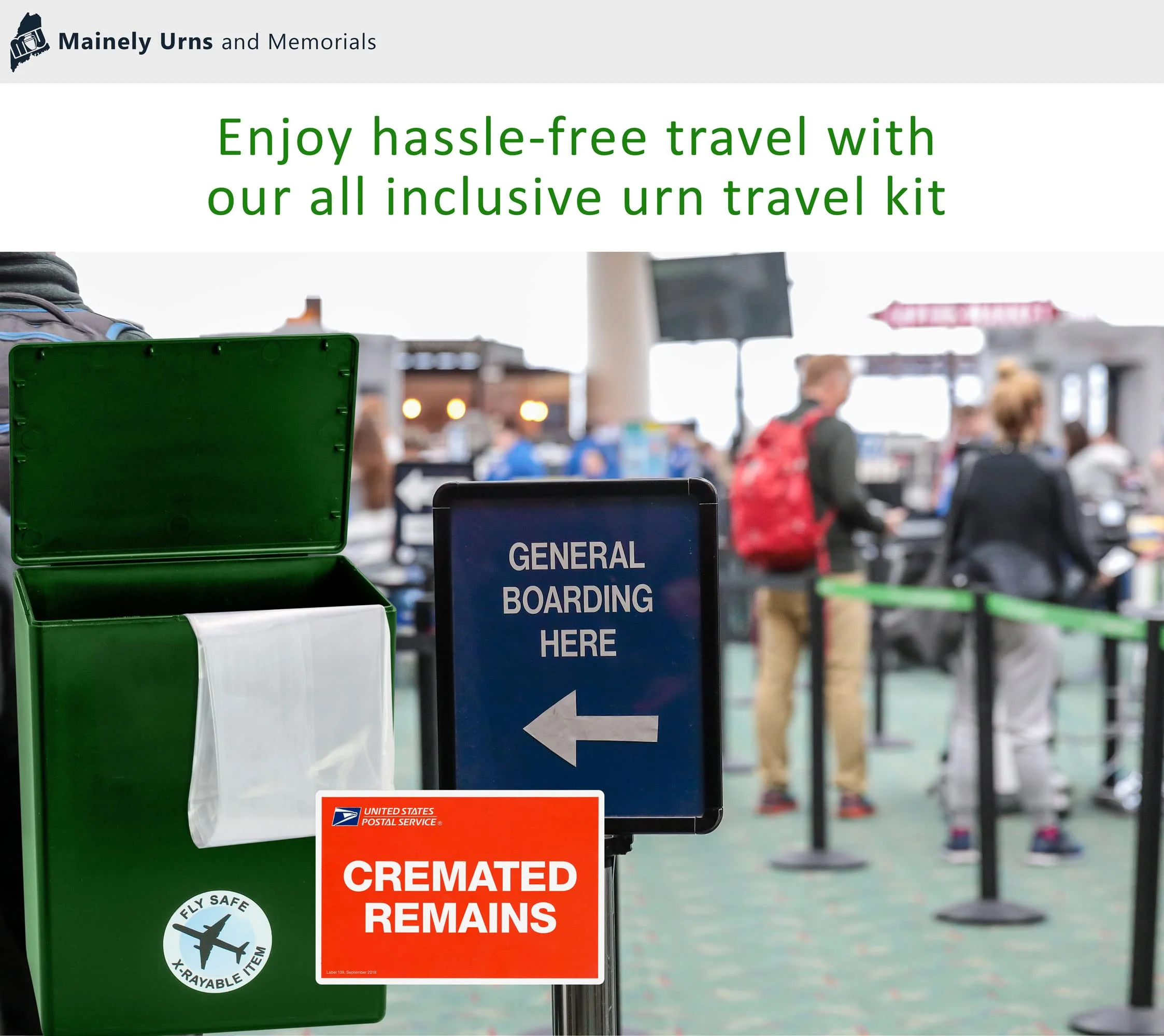 Mountain Themed TSA Approved Fly-Safe and Temporary Travel Cremation Urn Kit for Human Ashes - Airline and Mail Friendly - 200 Cubic Inch Capacity - Green Plastic Urn with Mountains Mailing Box Mountain - Image 6